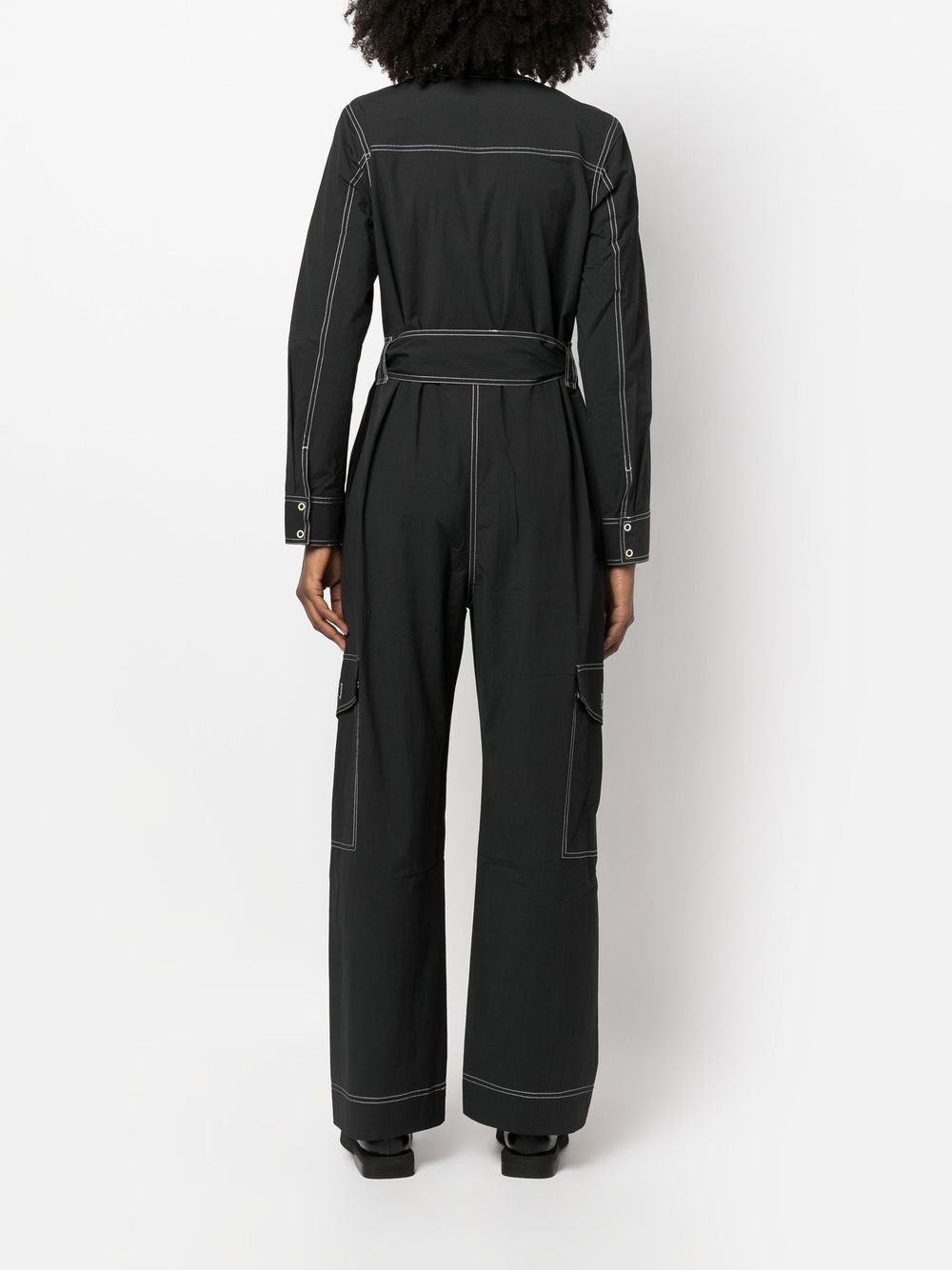belted contrast-stitch jumpsuit - 4