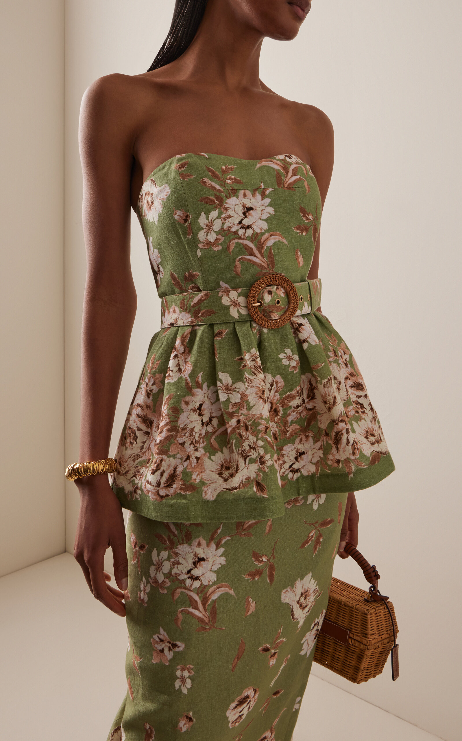 Tilda Belted Floral-Linen Peplum Top green - 2