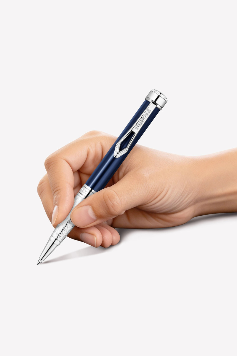 Roberto Cavalli Lacquer Ballpoint Pen, Silver Color & Dark Blue Lacquer 3