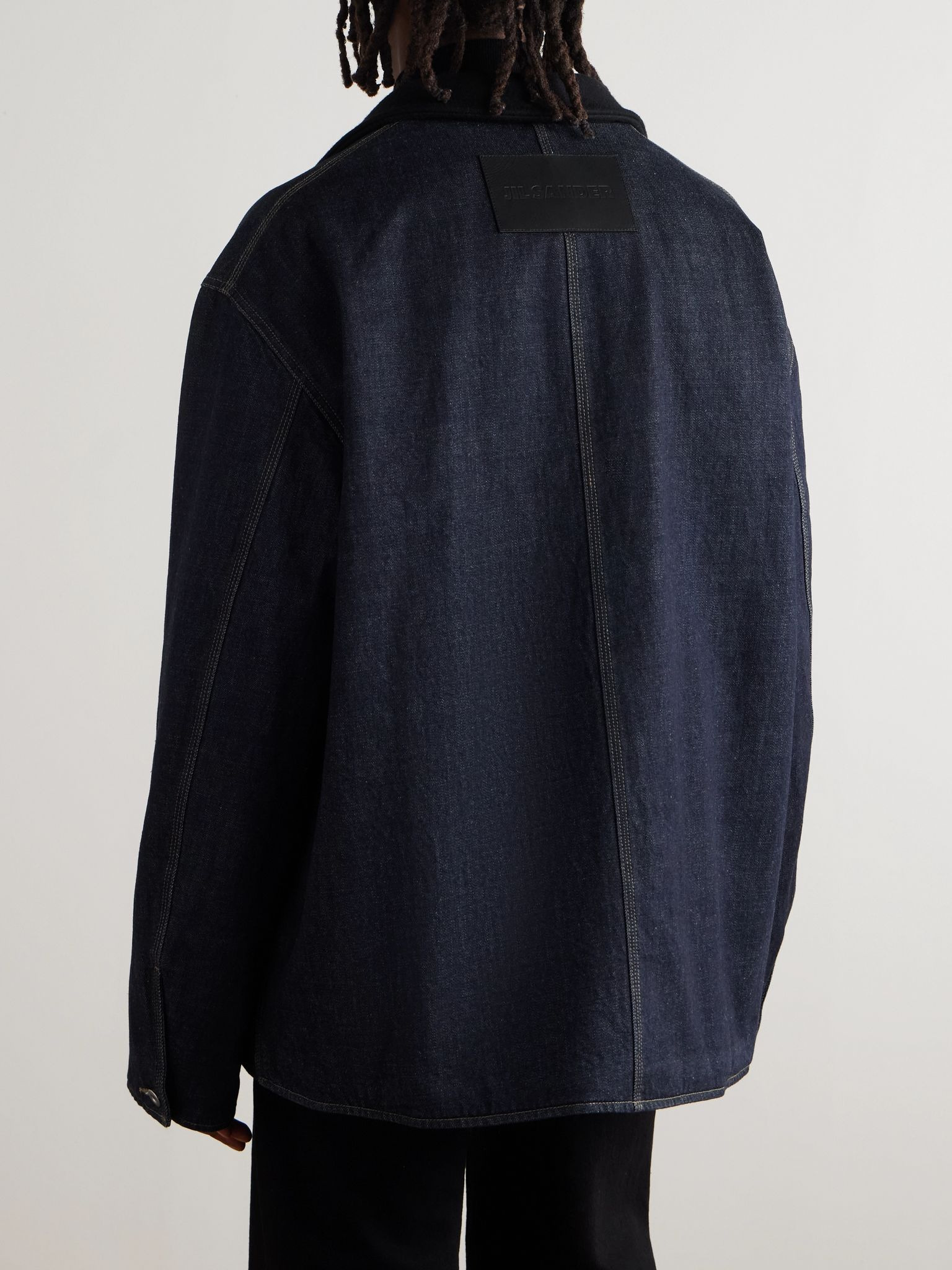 Oversized Wool Felt-Trimmed Denim Jacket Blue - 3