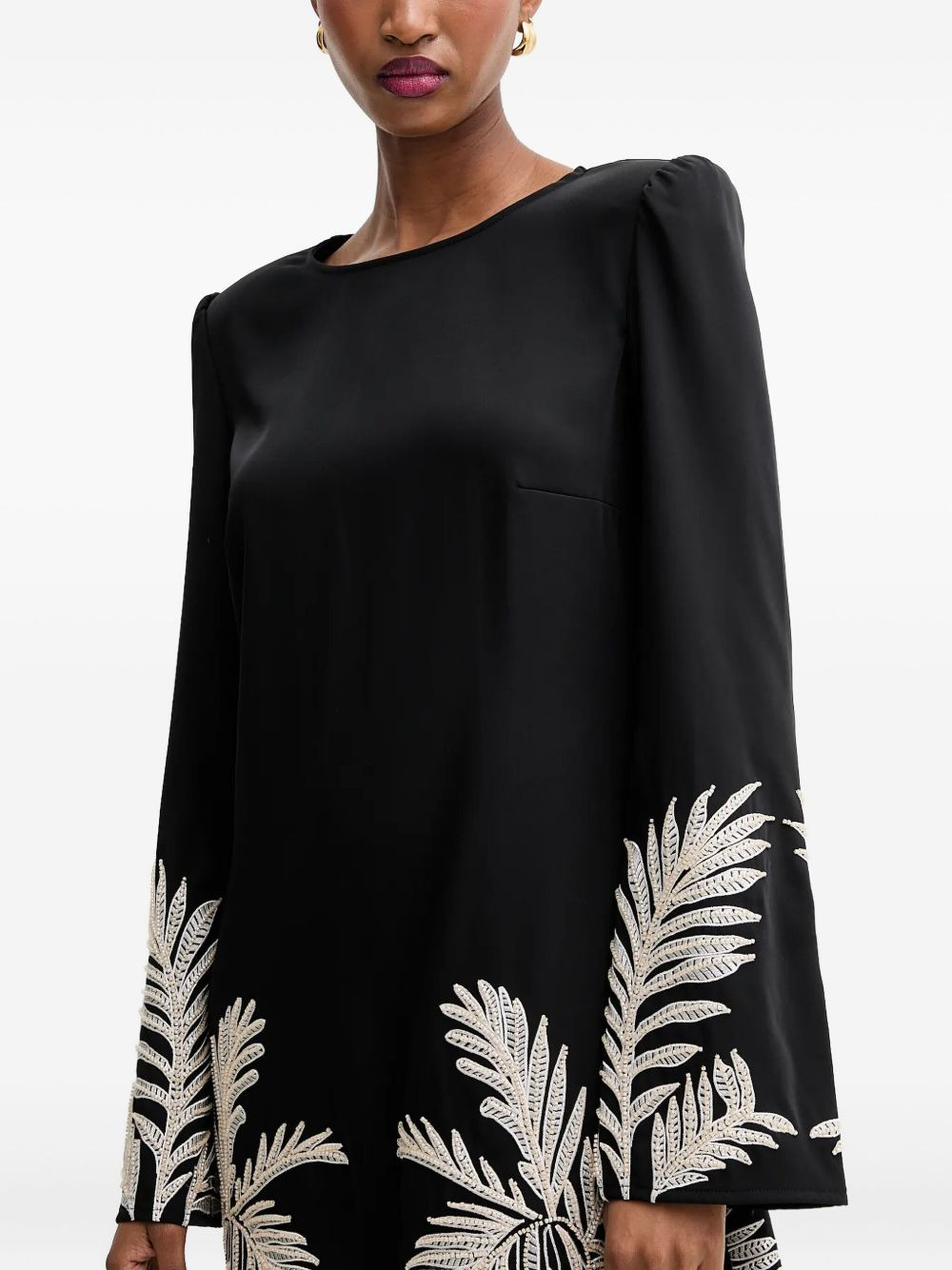 embellished leaf-print mini dress - 3