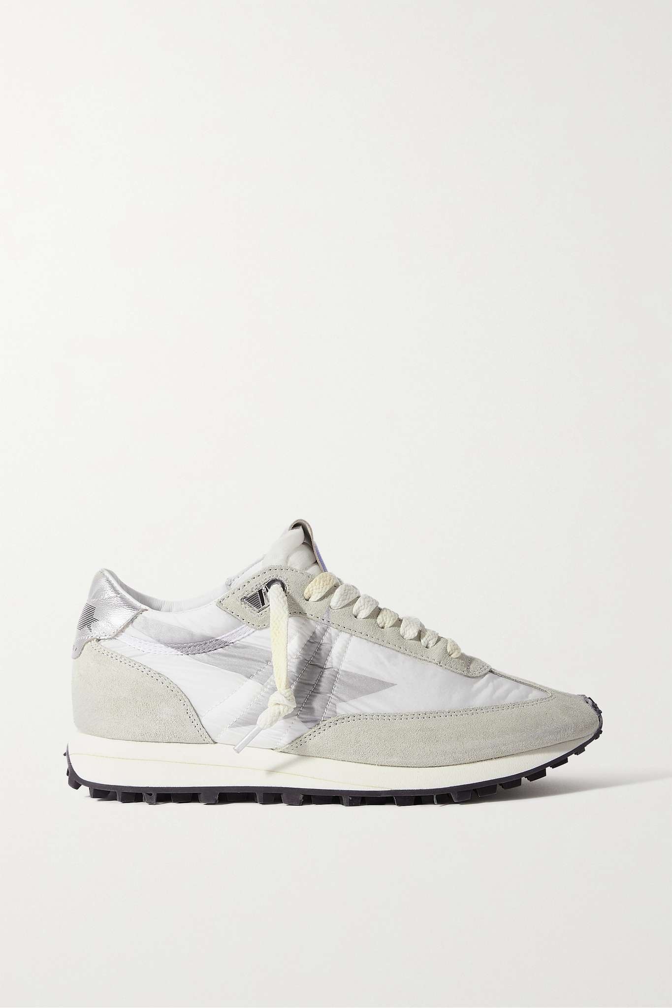 Running Marathon distressed leather-trimmed shell and suede sneakers - 1