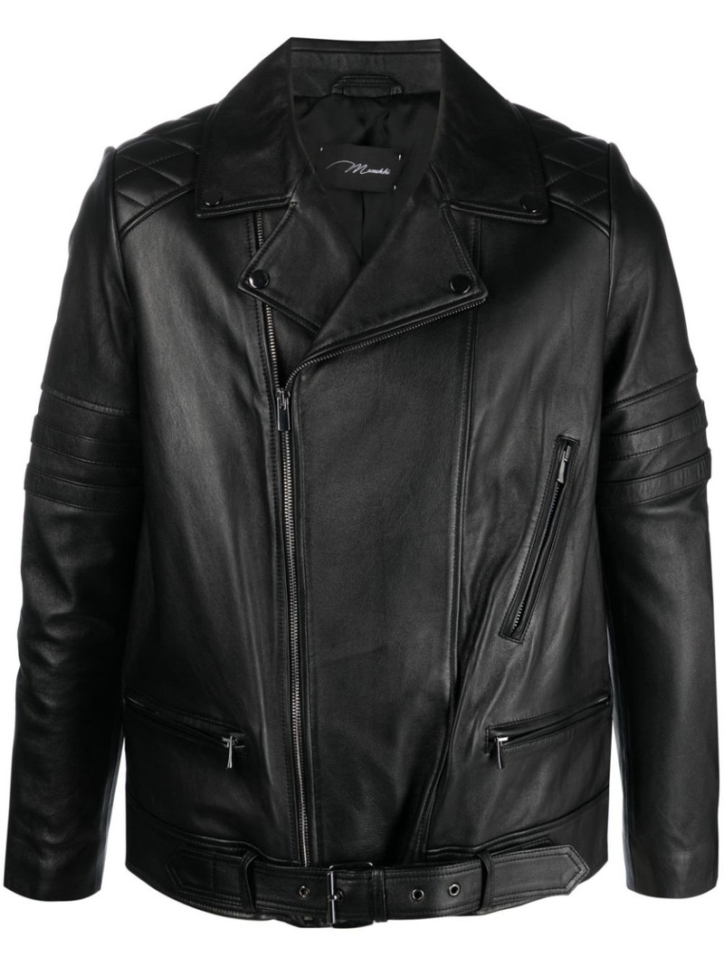 off-centre zip-fastening leather jacket 1