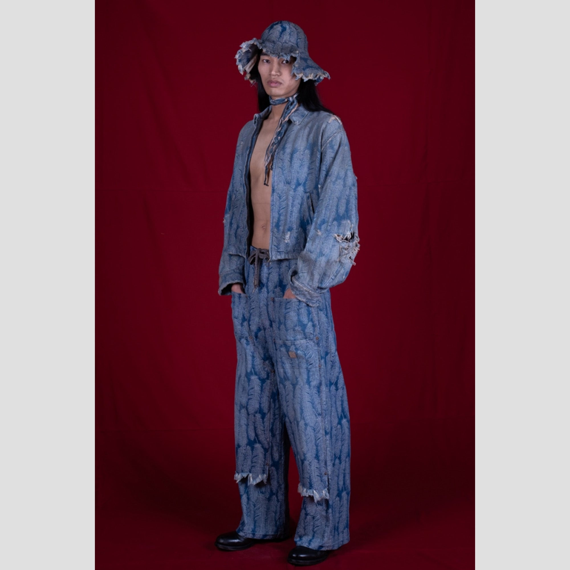 12oz MAGPIE DENIM W-KNEE EASY BAGY PANTS - 2