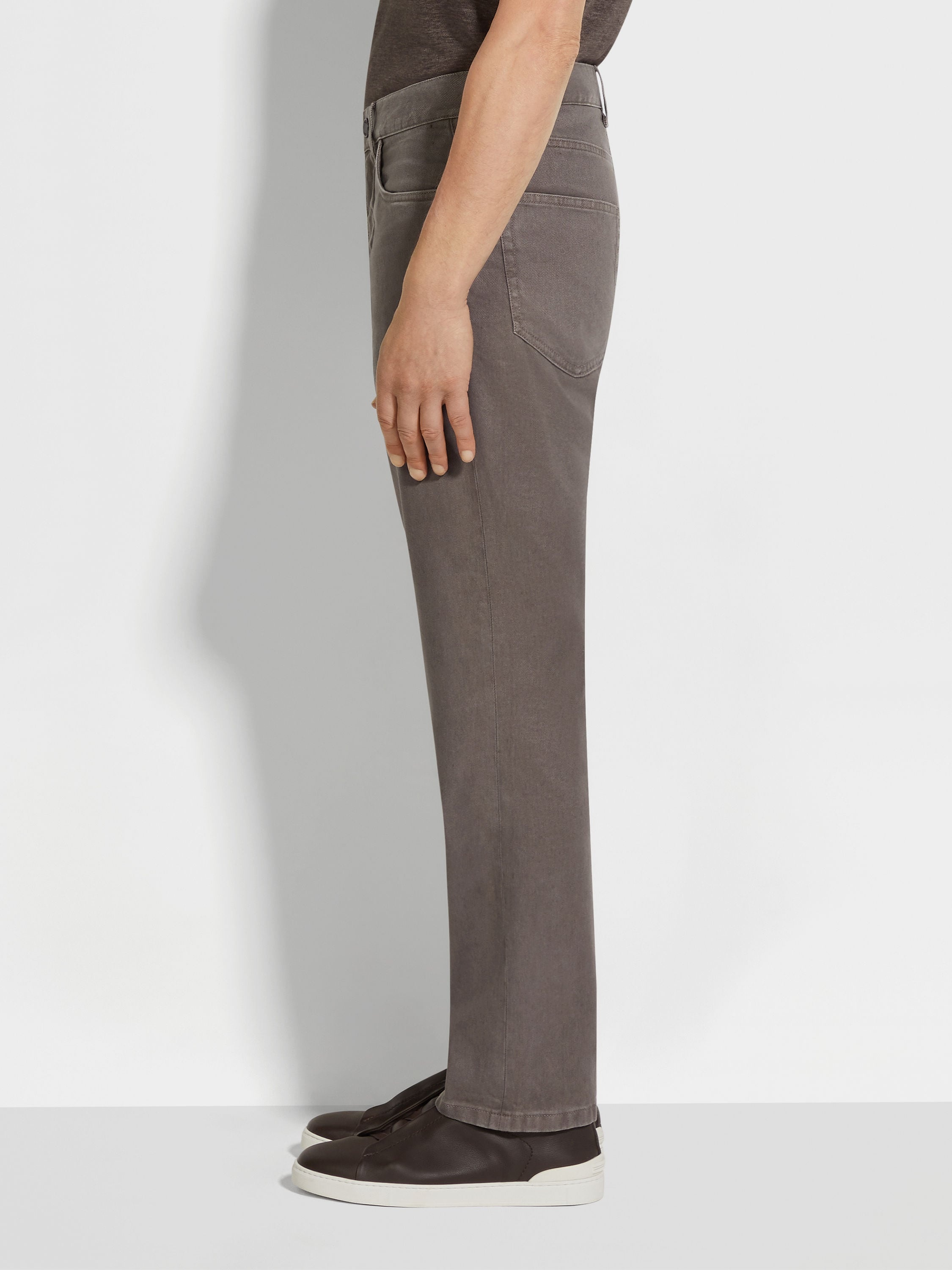 DARK TAUPE STRETCH COTTON AND LINEN ROCCIA JEANS - 3