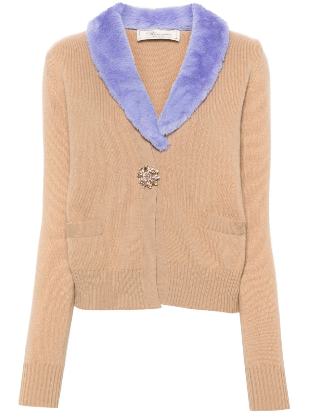 faux-fur collar cardigan - 1