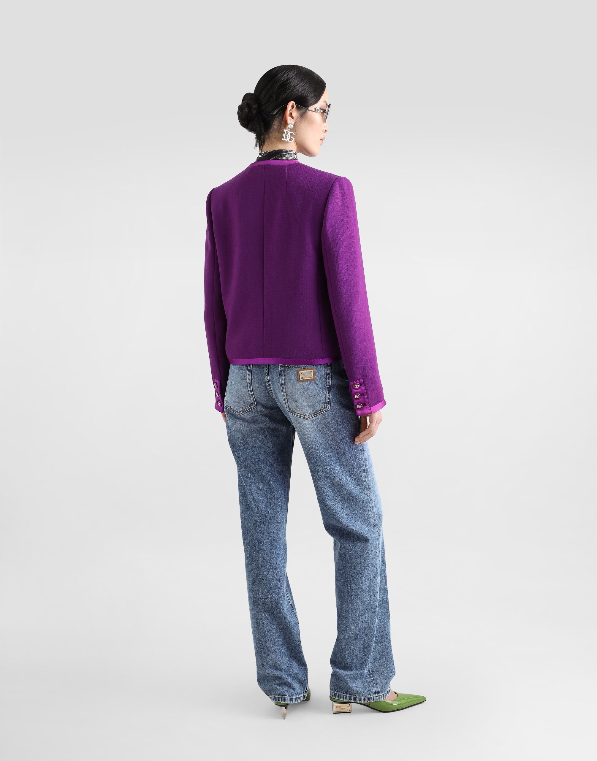 Short single-breasted wool crepe jacket - 3