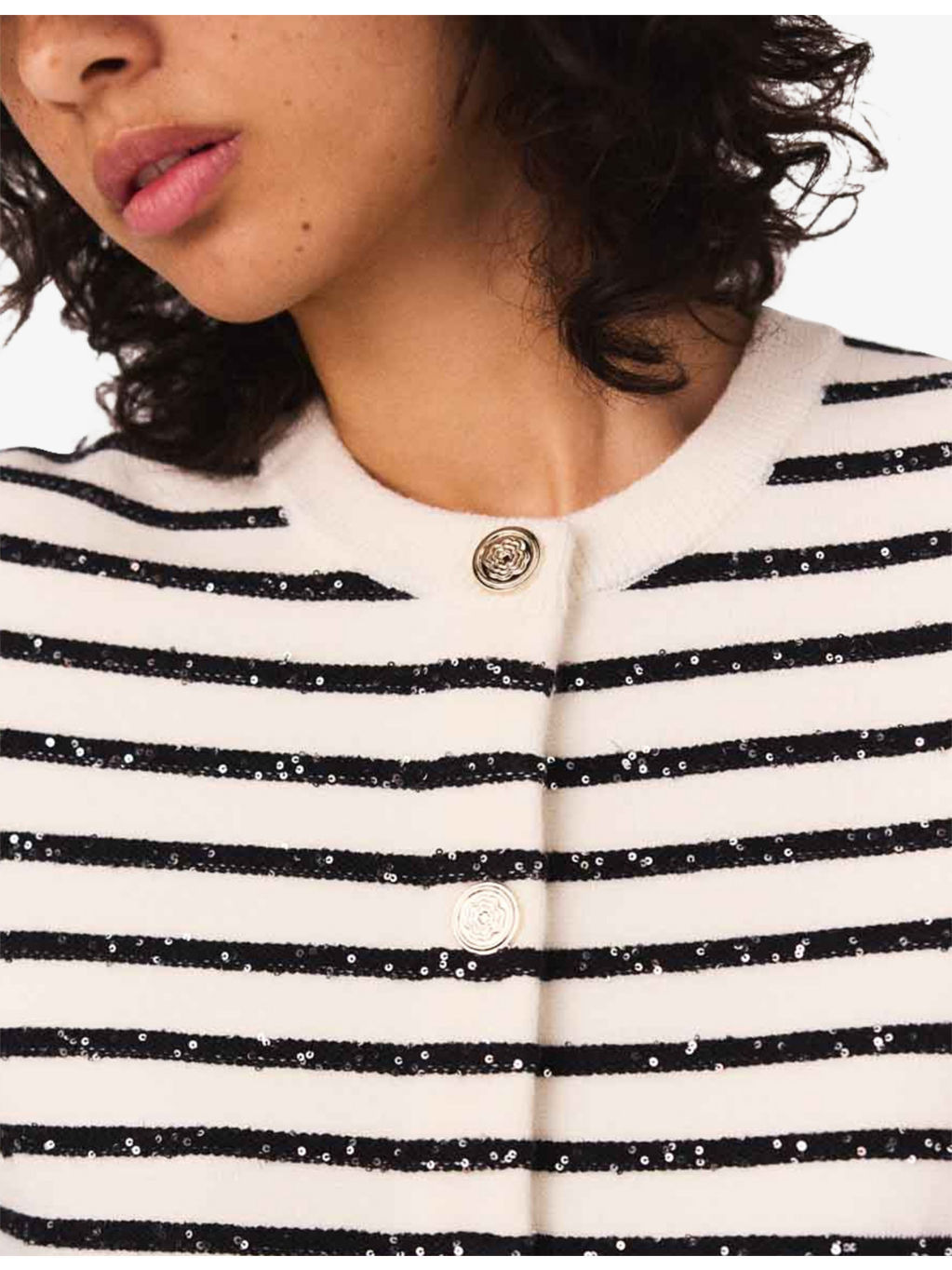 Striped Rhinestone-Embellished Knitted Cardigan - 5