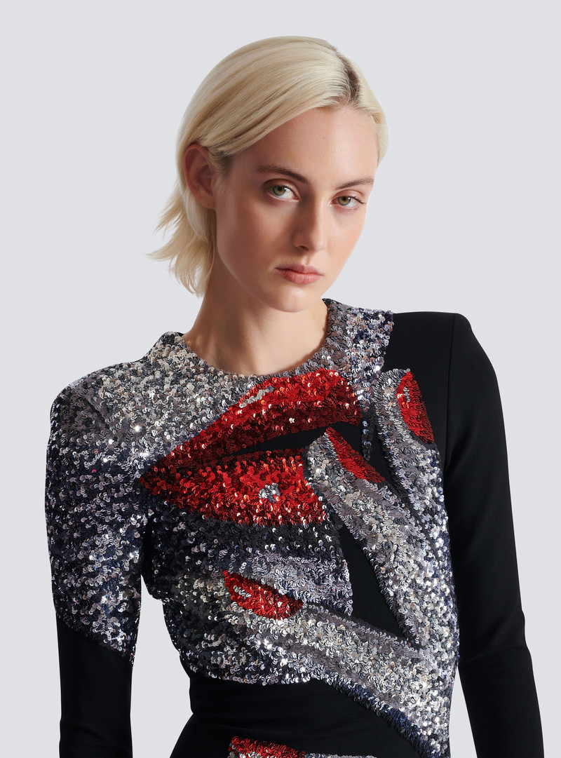 Long embroidered dress with Face motif 8