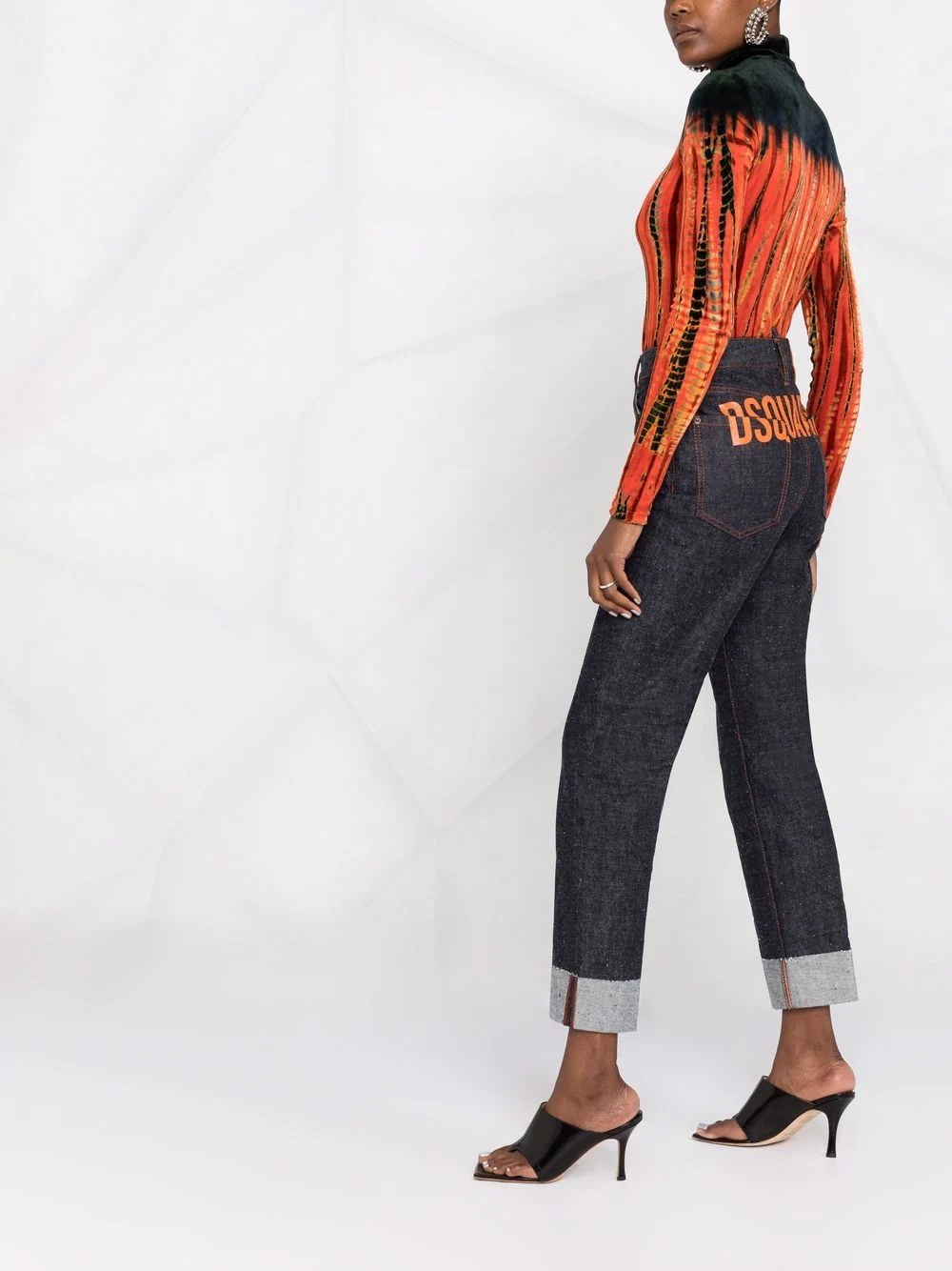 high-waist logo print jeans - 6
