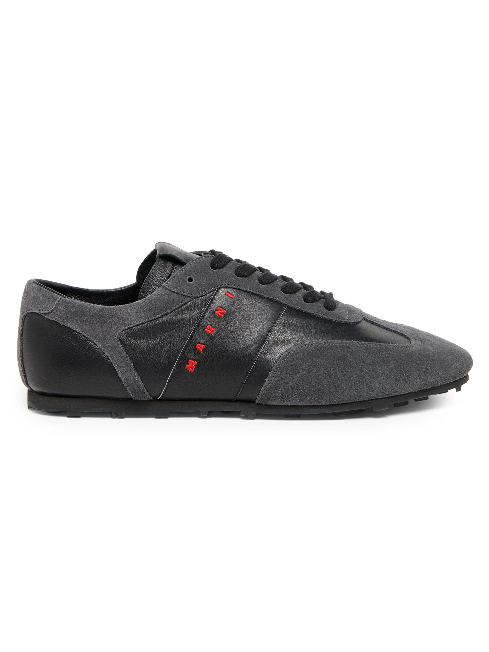 Men's Logo Leather Low-Top Sneakers - Black Dark Grey - 1