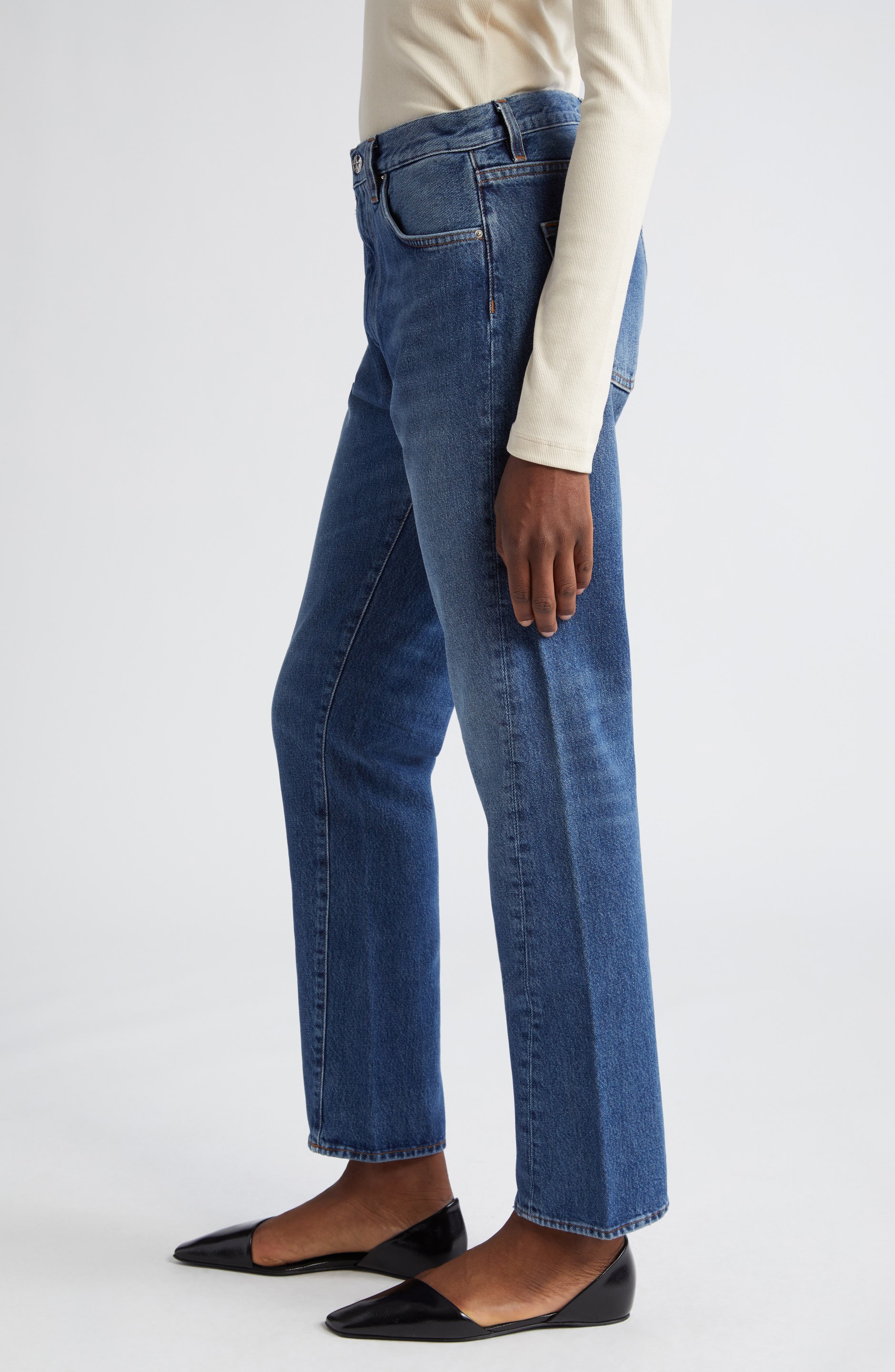TOTEME Twisted Seam High Waist Straight Leg Crop Jeans in Washed Blue at Nordstrom - 4