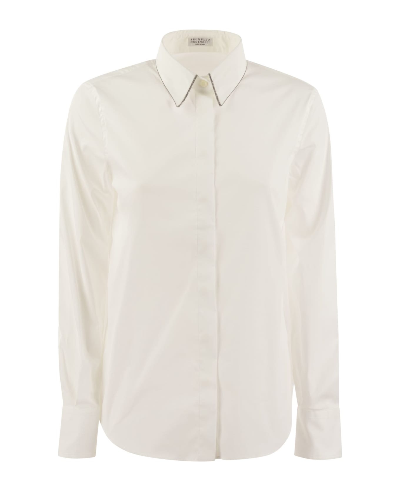 Stretch Cotton Poplin Shirt With Shiny Trim - 1