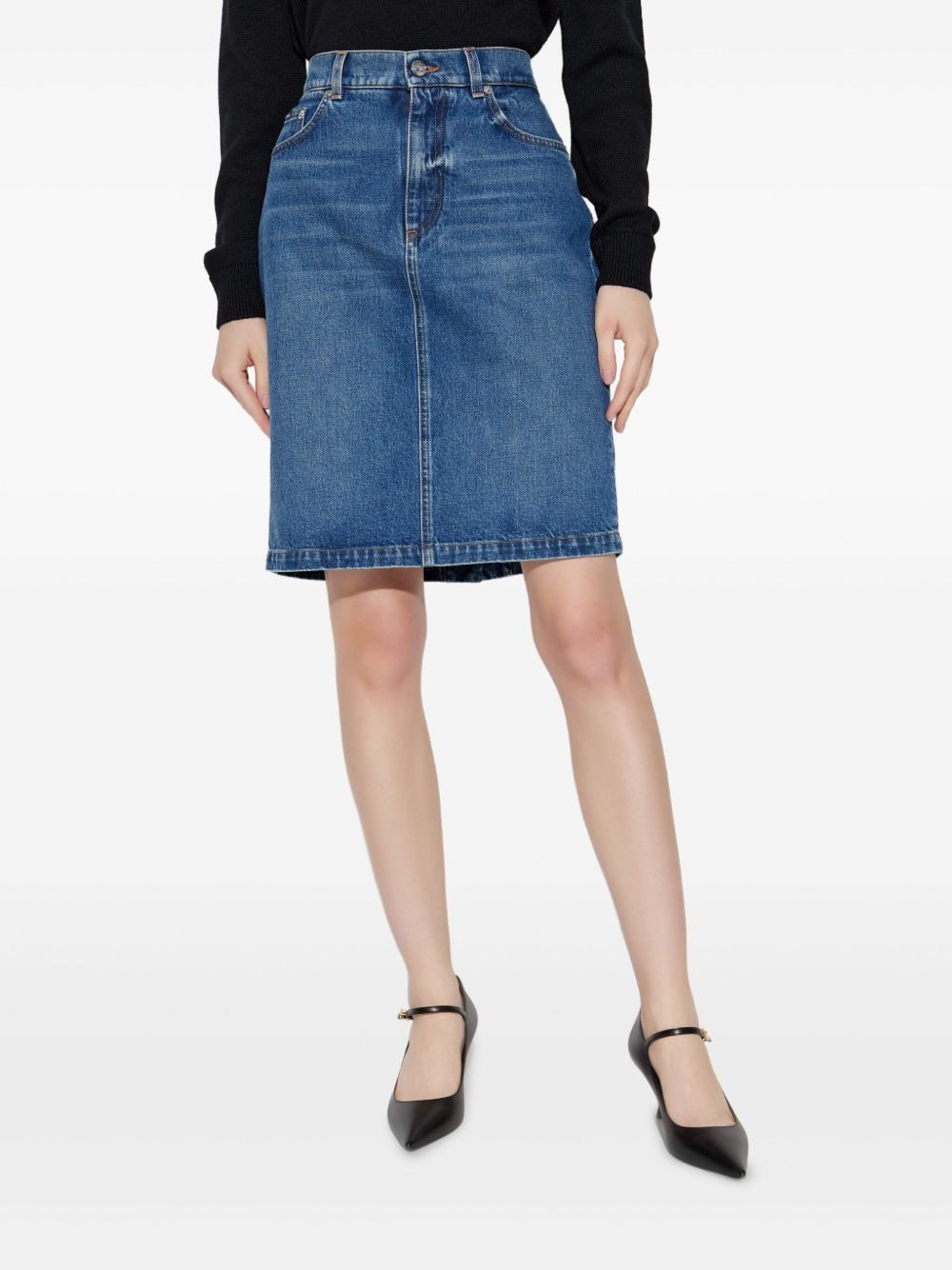 logo-plaque denim mini skirt - 3
