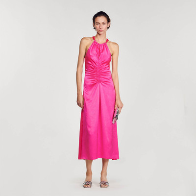 Sandro RUCHED SATIN-EFFECT MAXI DRESS outlook