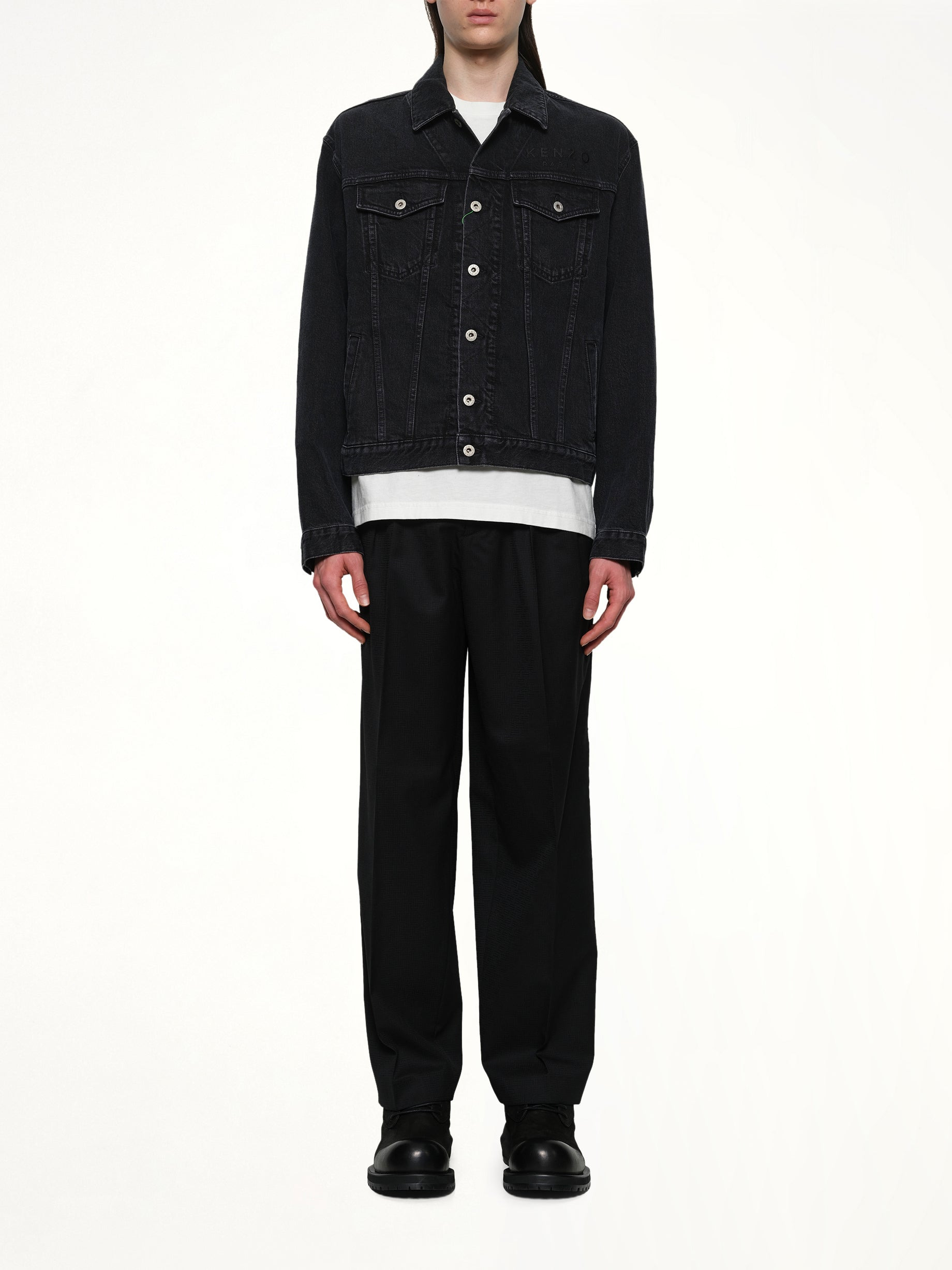 Boke Flower Trucker Jacket in Stone Bleached Black Denim - 7