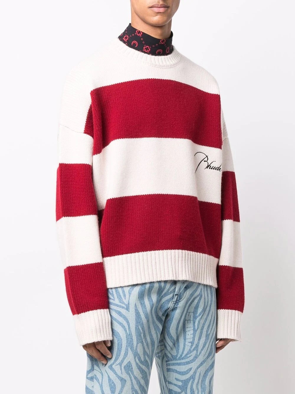 embroidered-logo striped crewneck sweater - 3