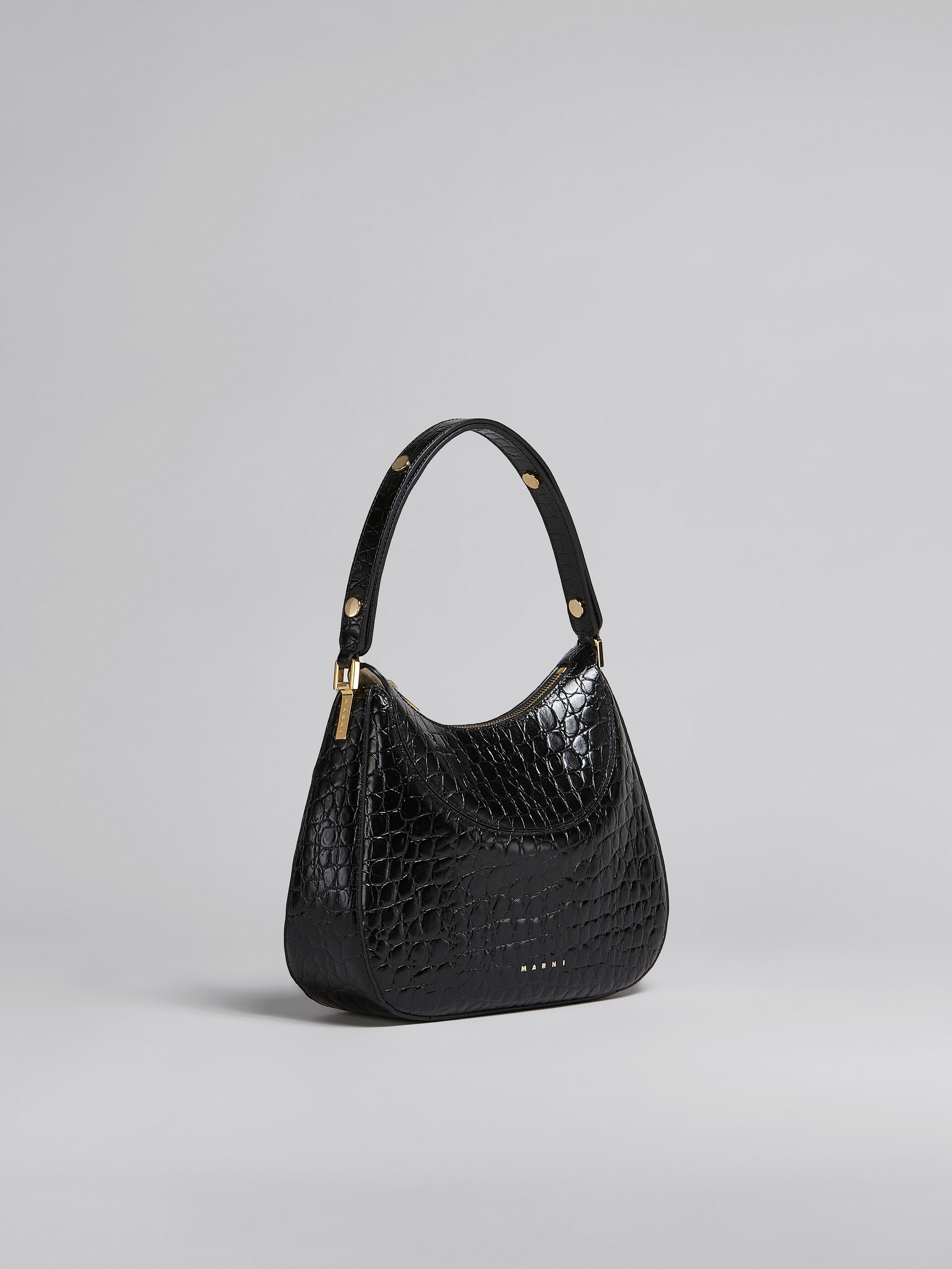MILANO SMALL BAG IN BLACK CROCO PRINT LEATHER - 6