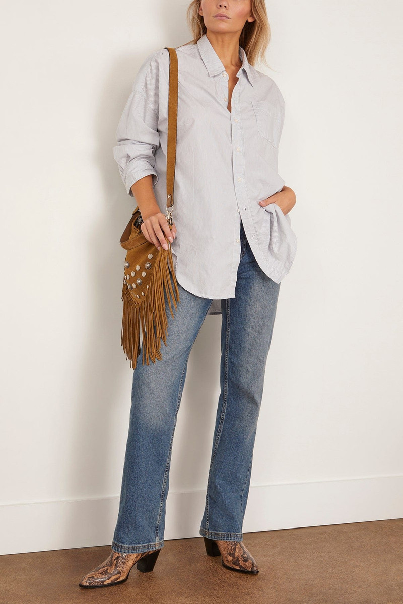 R13 Drop Neck Oxford Shirt in Bluewhite Pinstripe outlook