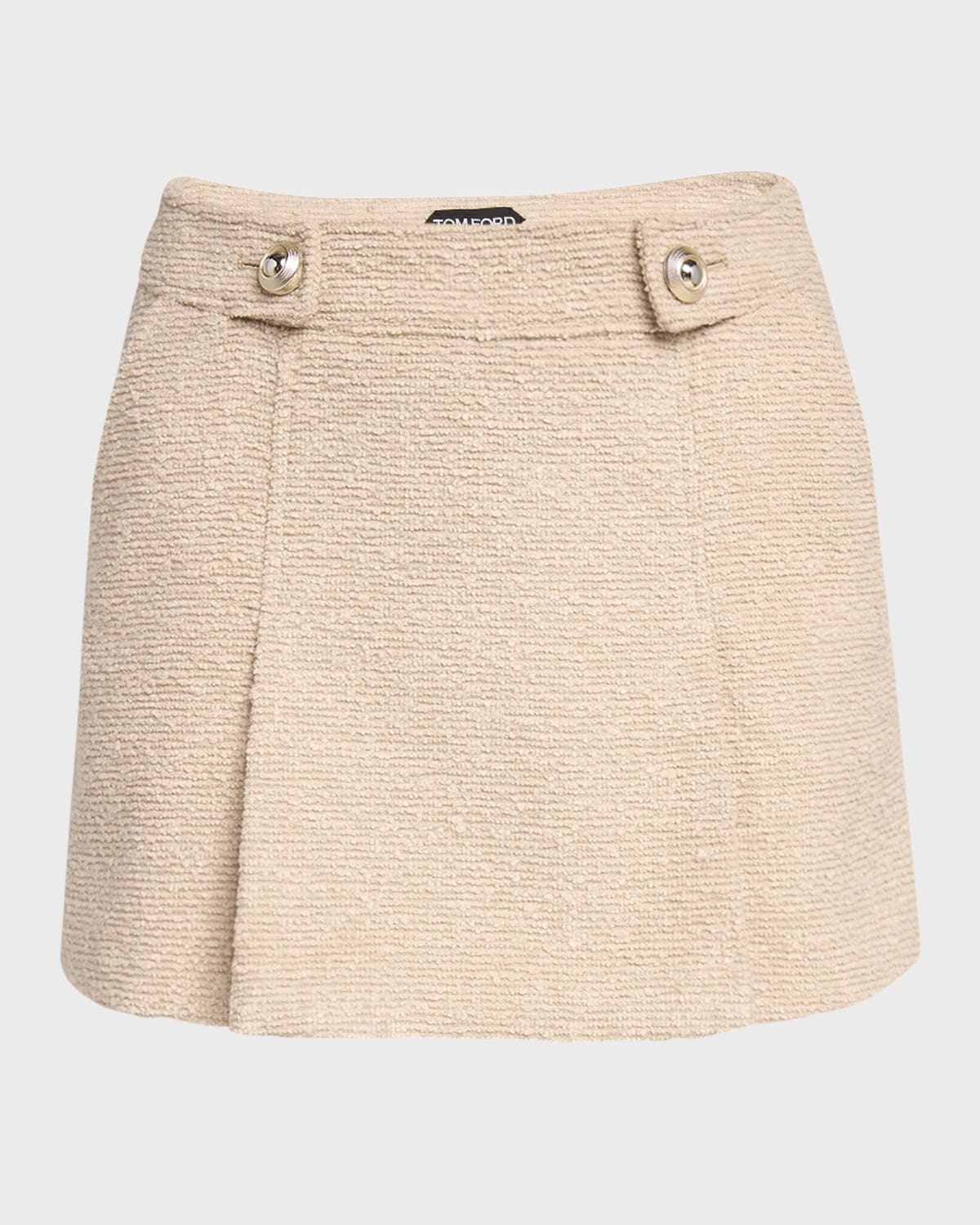 Pleated Virgin Wool Boucle Mini Skirt - 1