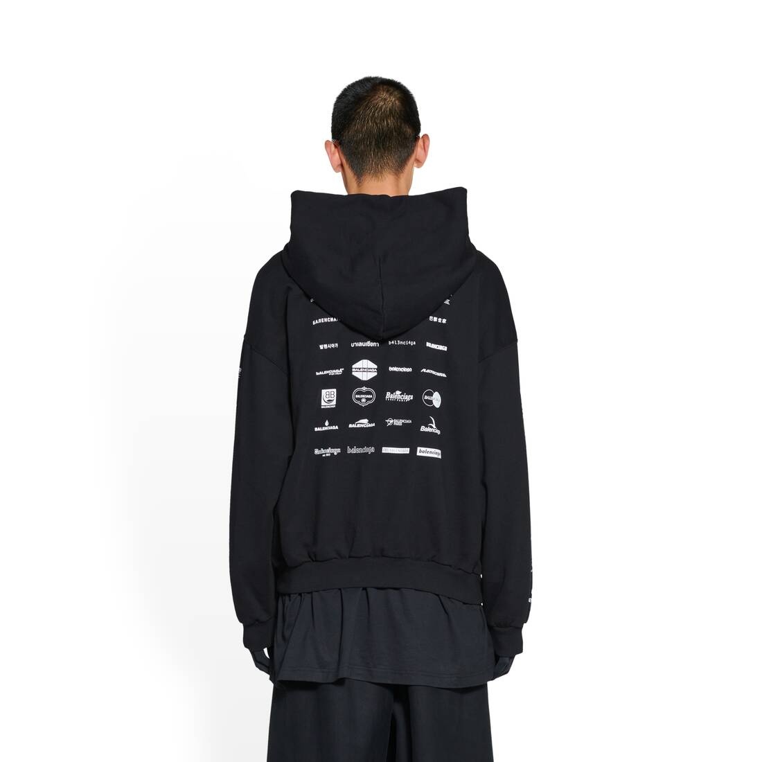 BALENCIAGA Archives Logos Hoodie Medium Fit in Black BALENCIAGA Archives Logos Hoodie Medium Fit in Black