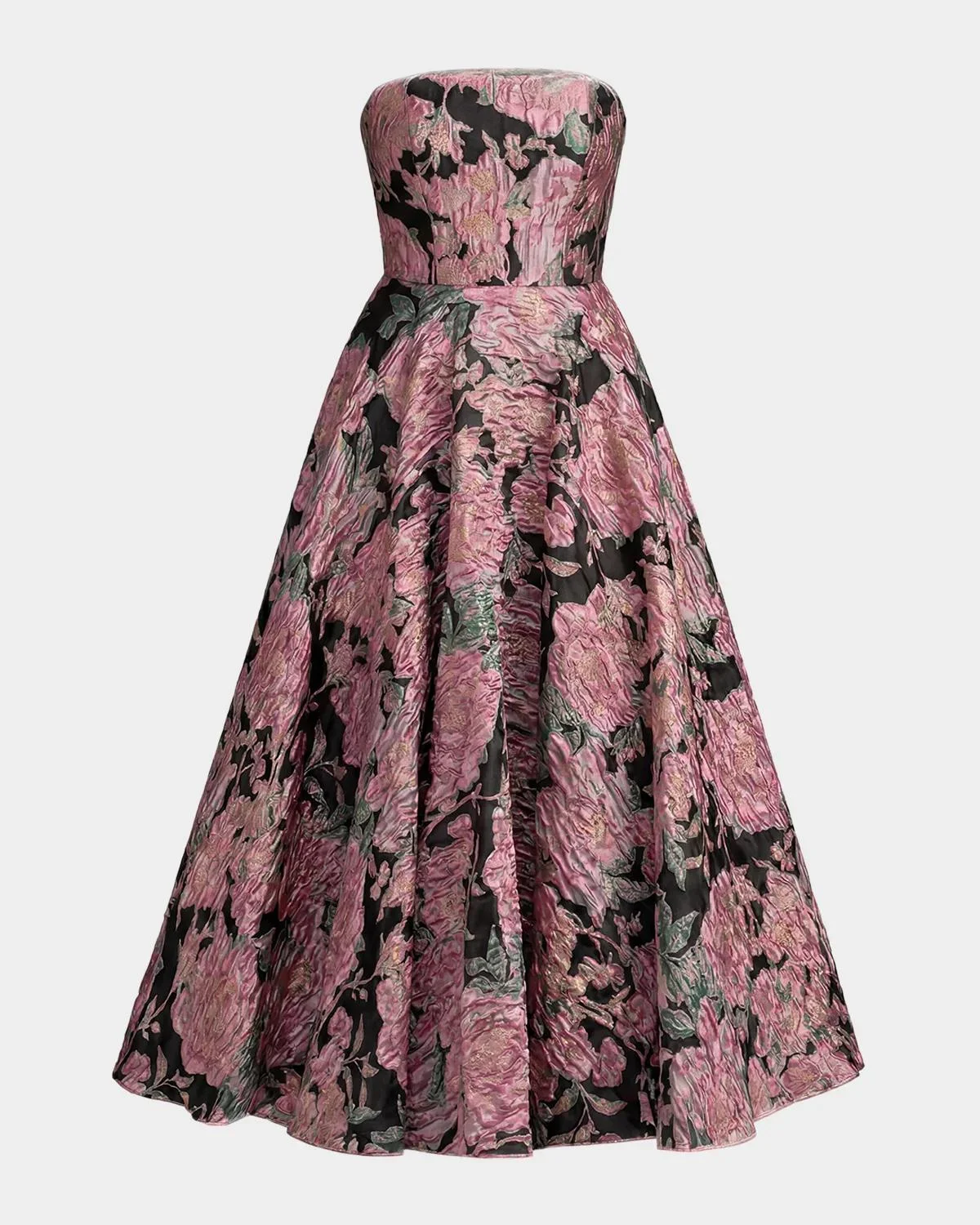 Strapless Floral Brocade Midi-Dress - 1