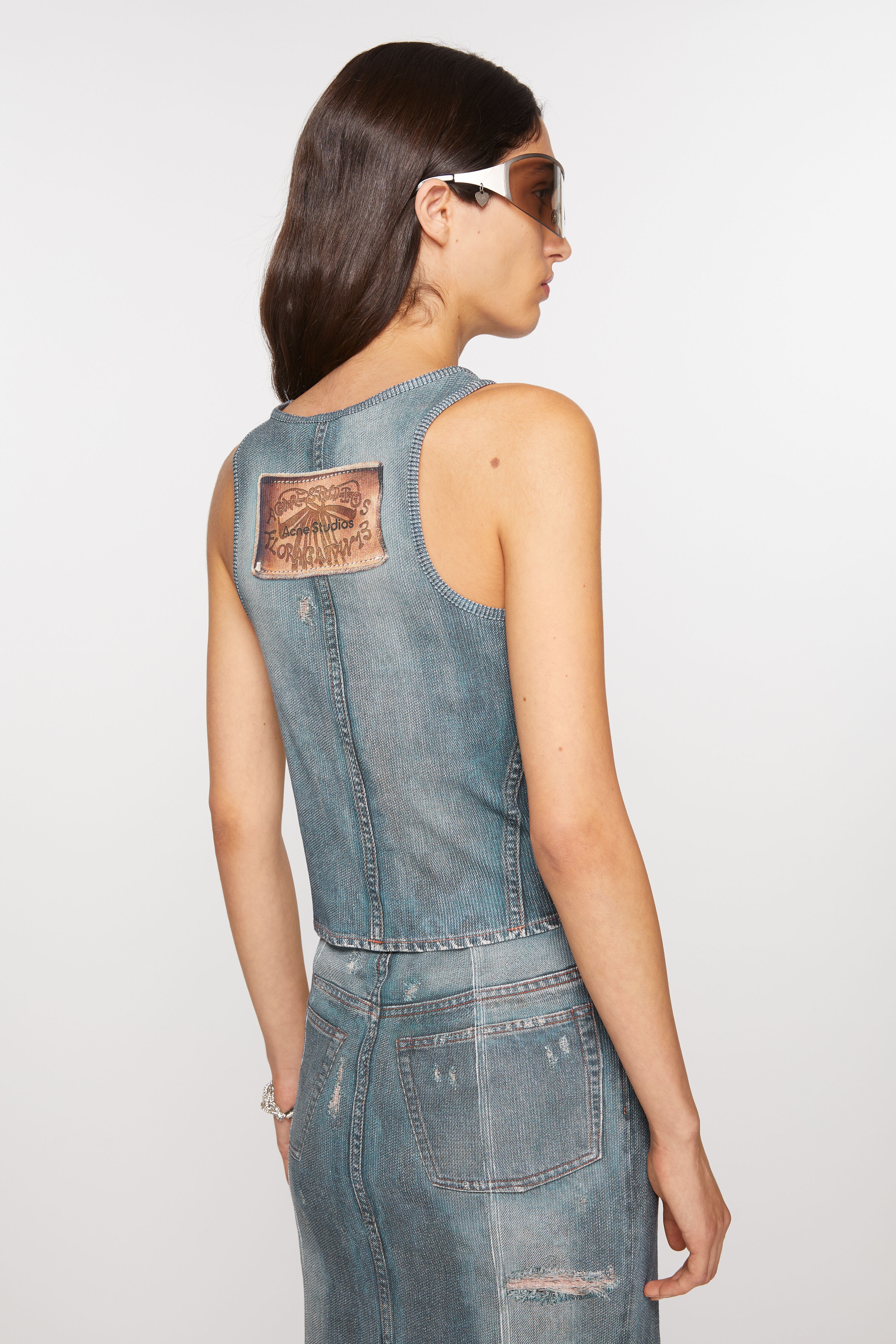 Printed tank top - Denim blue - 3