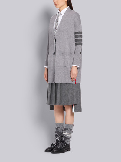 Thom Browne Light Grey Fine Merino Wool Milano Stitch Oversized Shetland Tonal 4-Bar V-neck Cardigan outlook