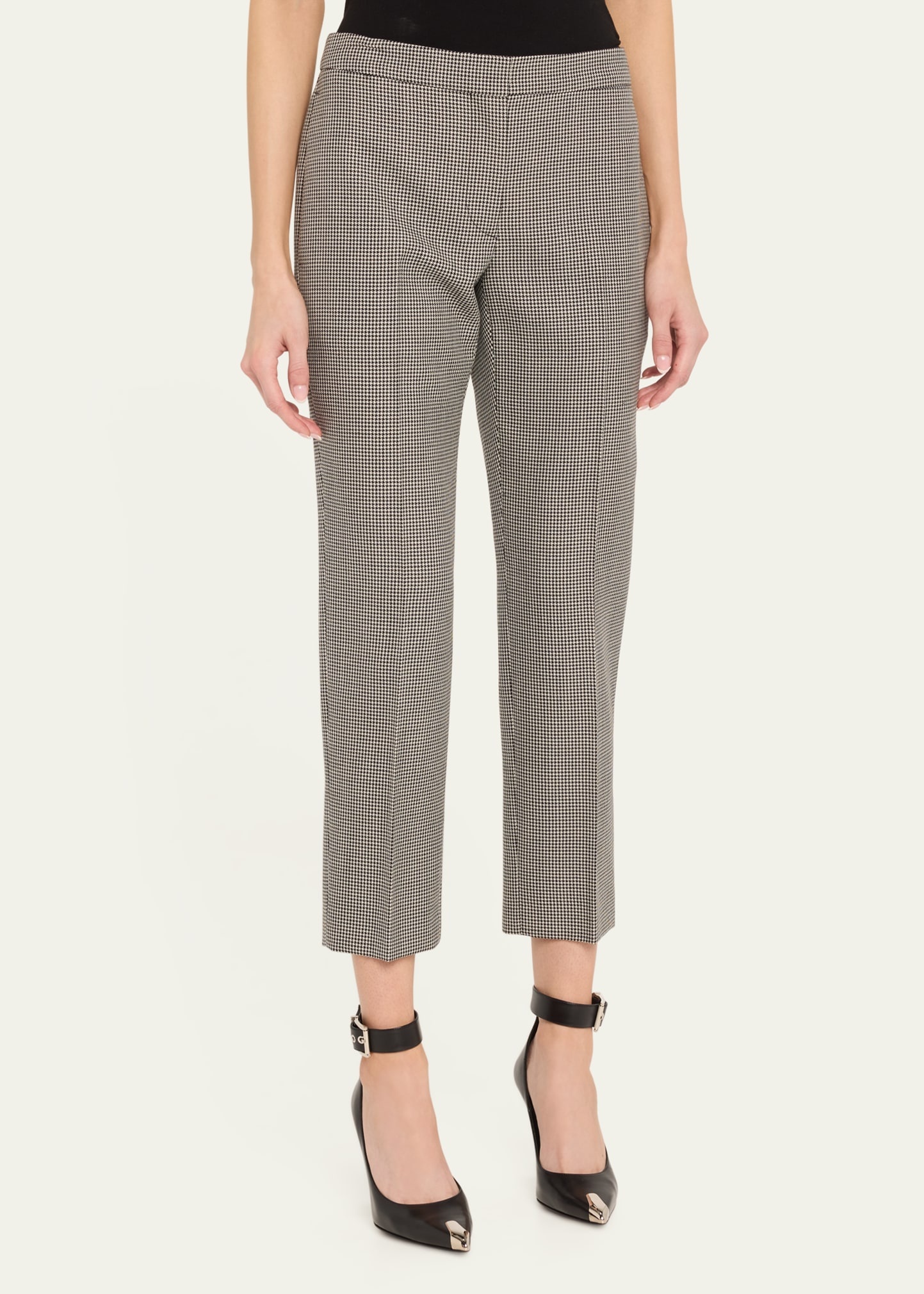 Mid-Rise Straight-Leg Houndstooth Trousers - 4