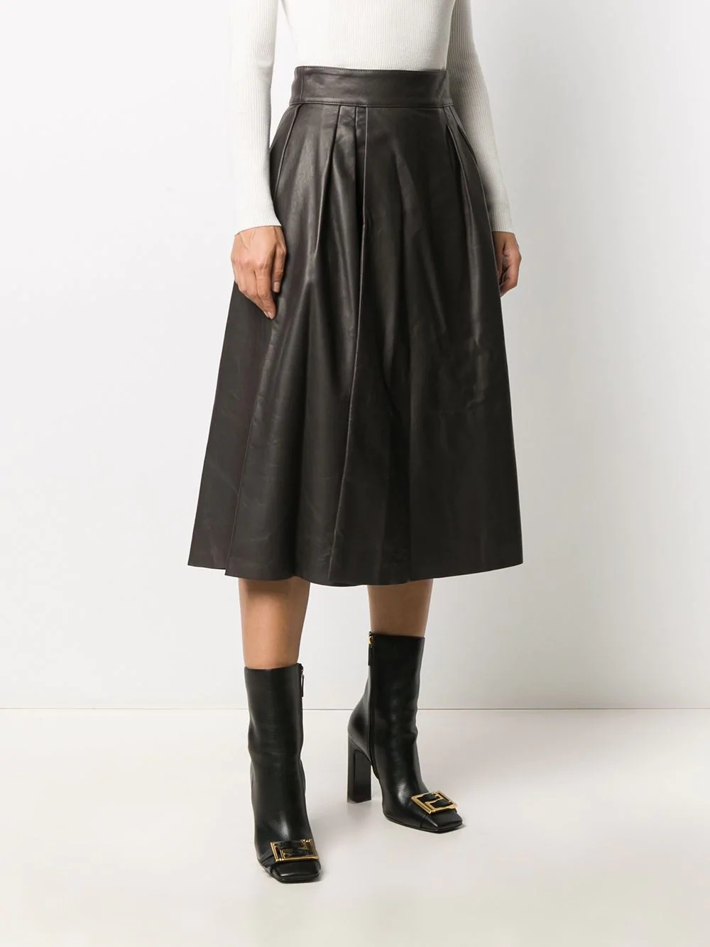 pleat-detail leather skirt - 3