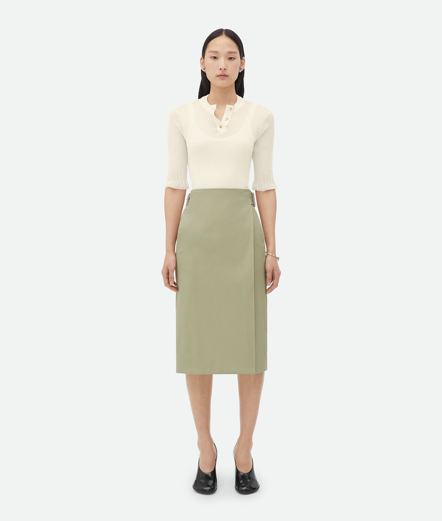 Cotton Twill Midi Skirt - 1