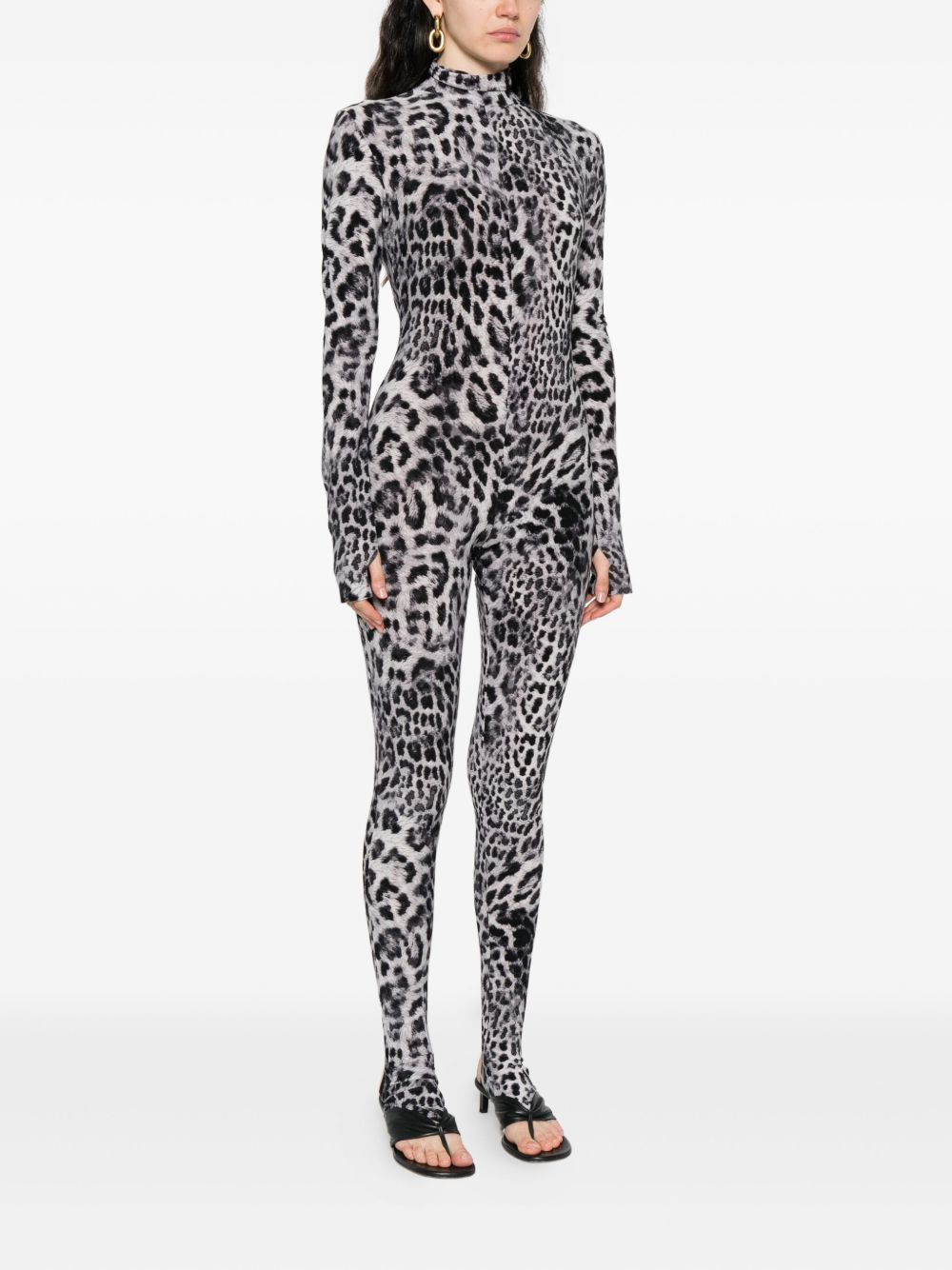 leopard-print turtleneck jumpsuit - 3
