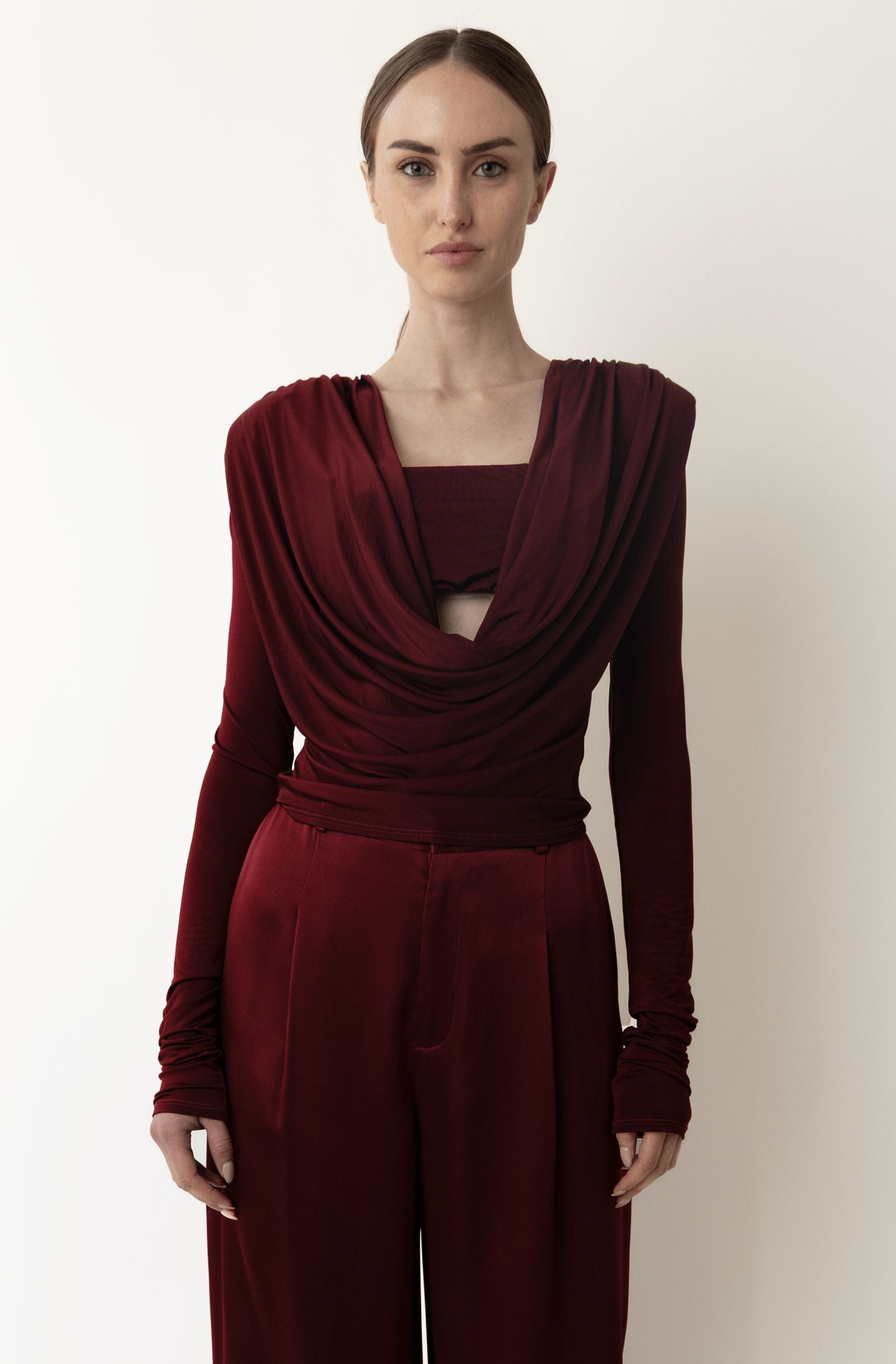Jersey Cowl Neck Bandeau Top - 2