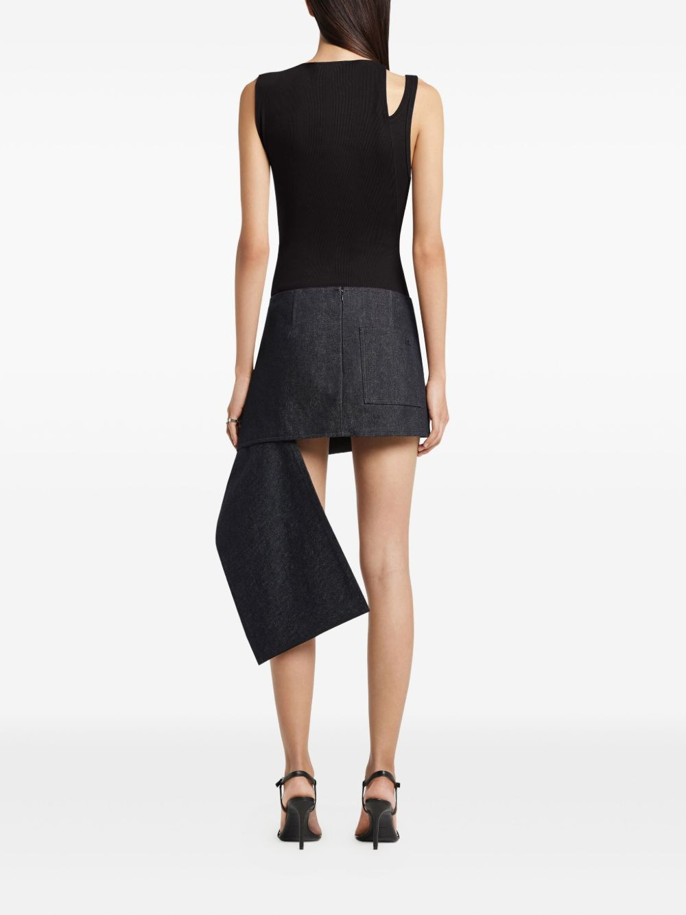 asymmetric-neckline ribbed top - 3