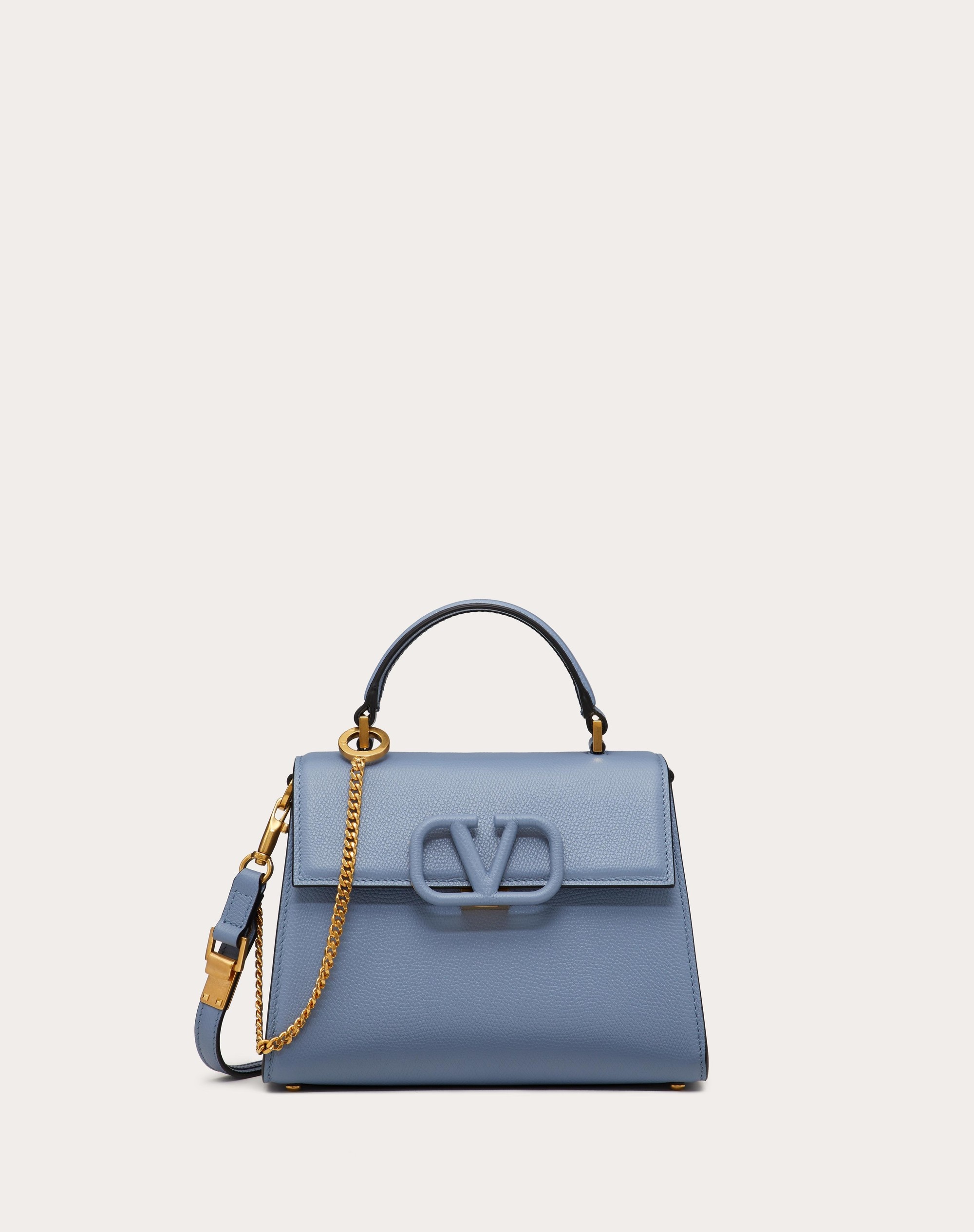 Valentino Garavani Small Vsling Grainy Calfskin Handbag Light Blue 