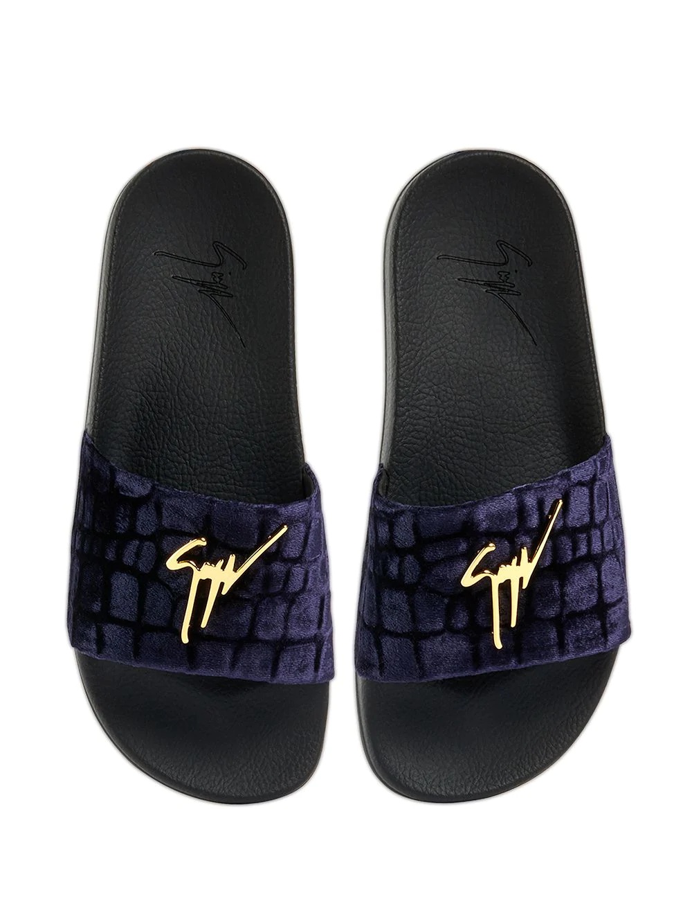 Brett crocodile-effect velvet slides - 4