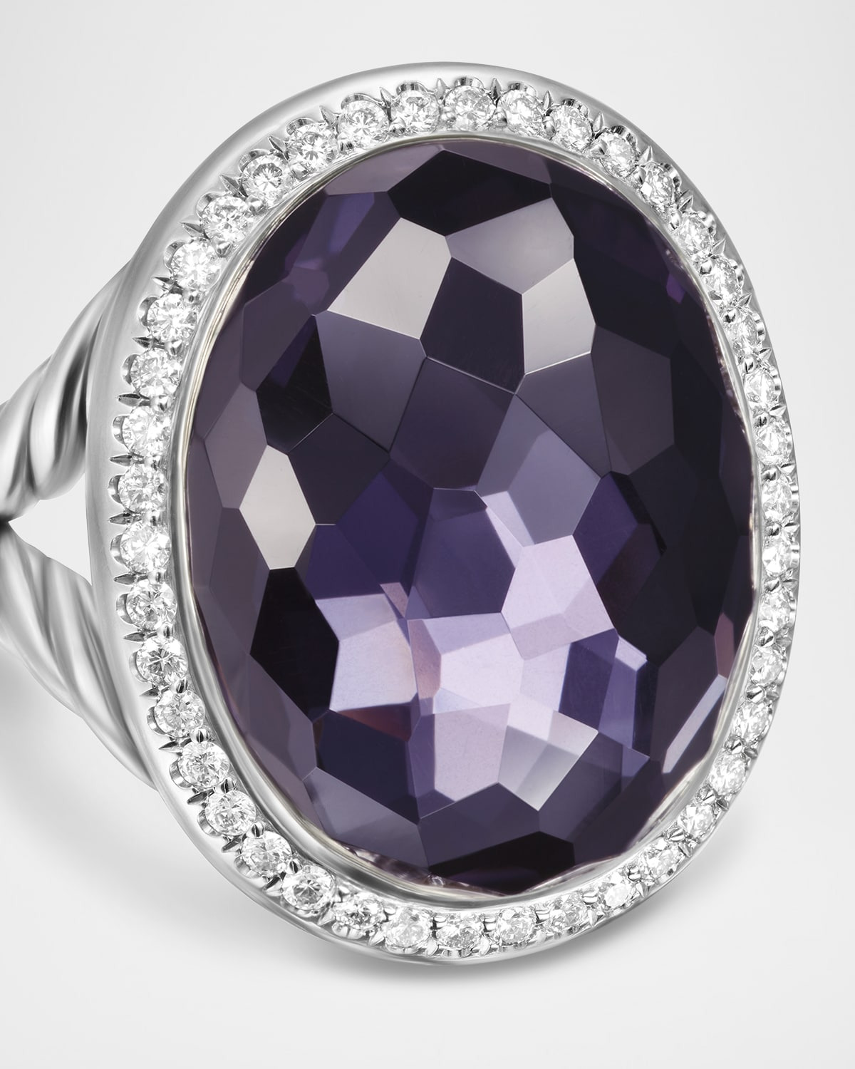 Oval Ring with Gemstone and Diamonds in Silver, 24.5x21mm - 4