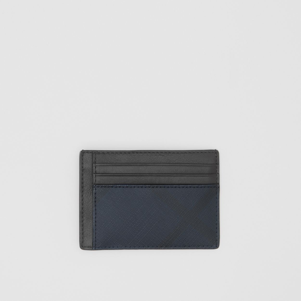 London Check and Leather Money Clip Card Case - 1