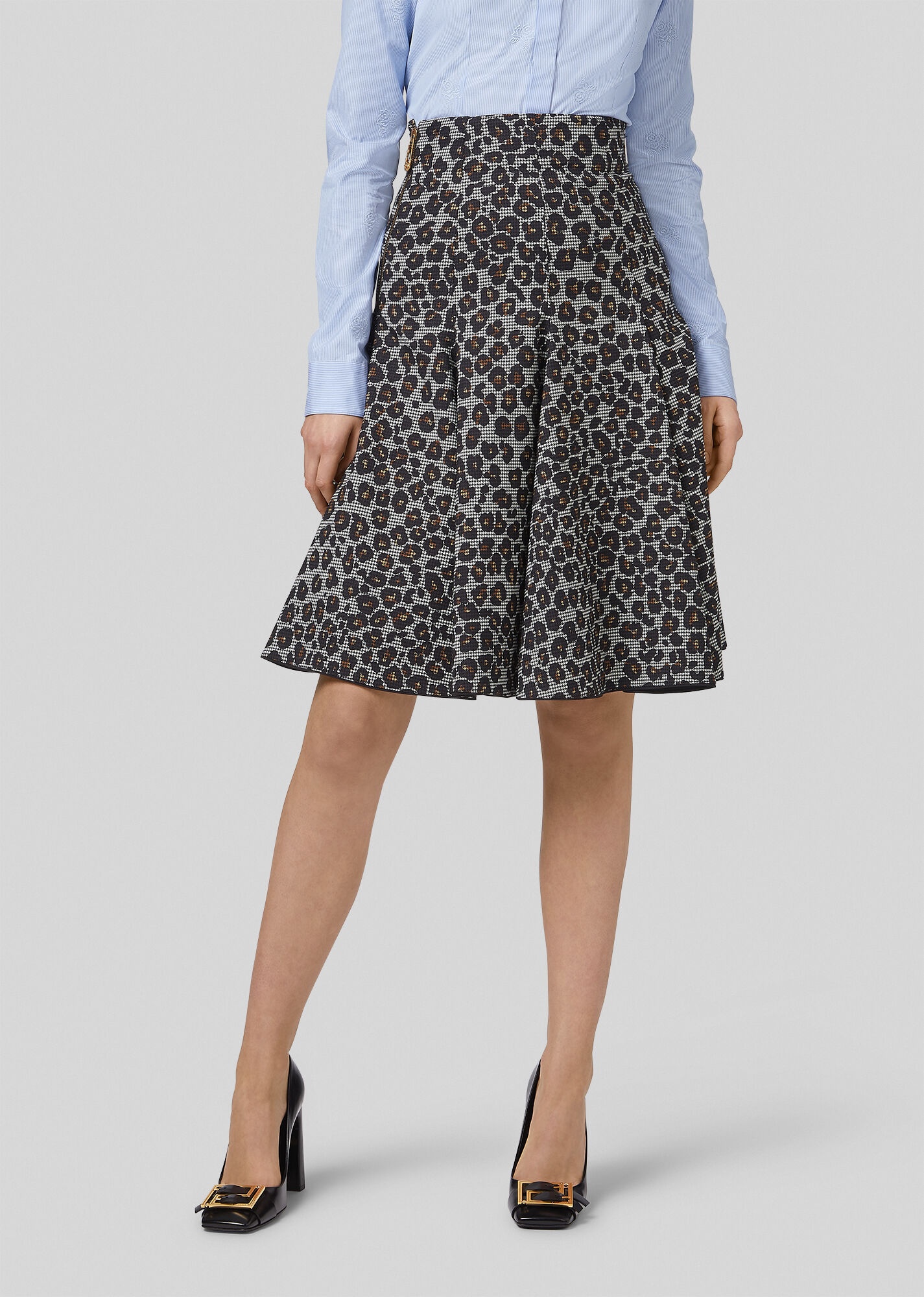 Animalier Houndstooth Wool Flared Skirt - 2