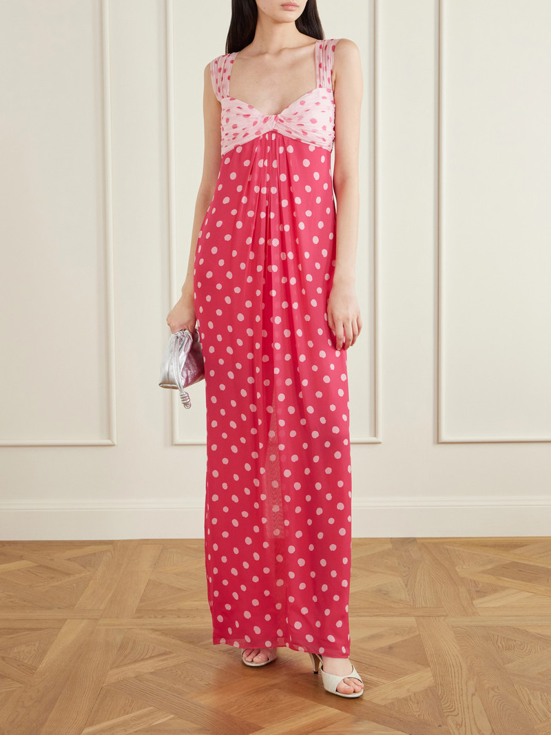 SALONI Chani Pleated Polka-dot Crepon-trimmed Silk-chiffon Midi Dress outlook