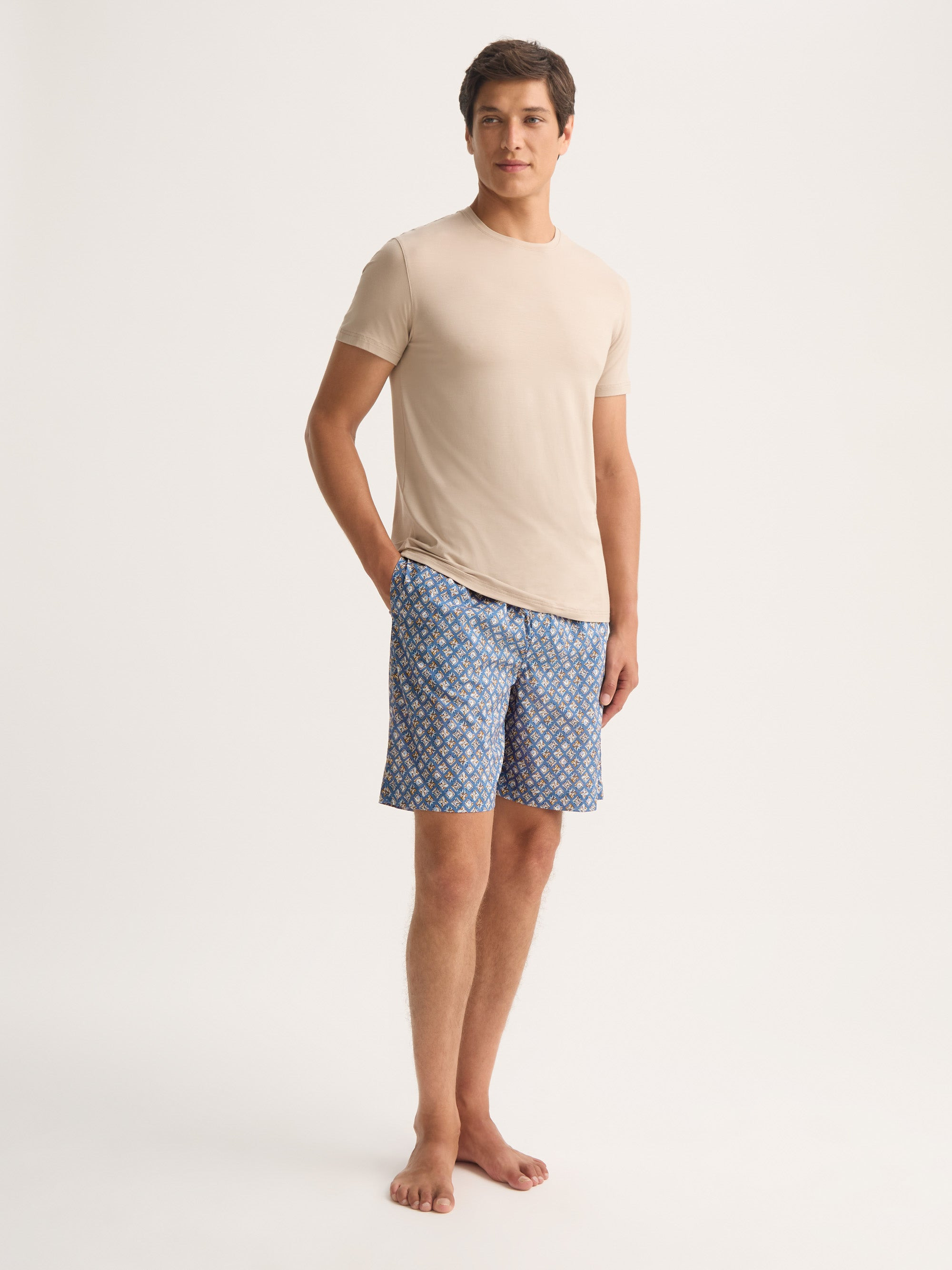 Men's Lounge Shorts Cotton Batiste Blue Multicolor Diamond Print - 3