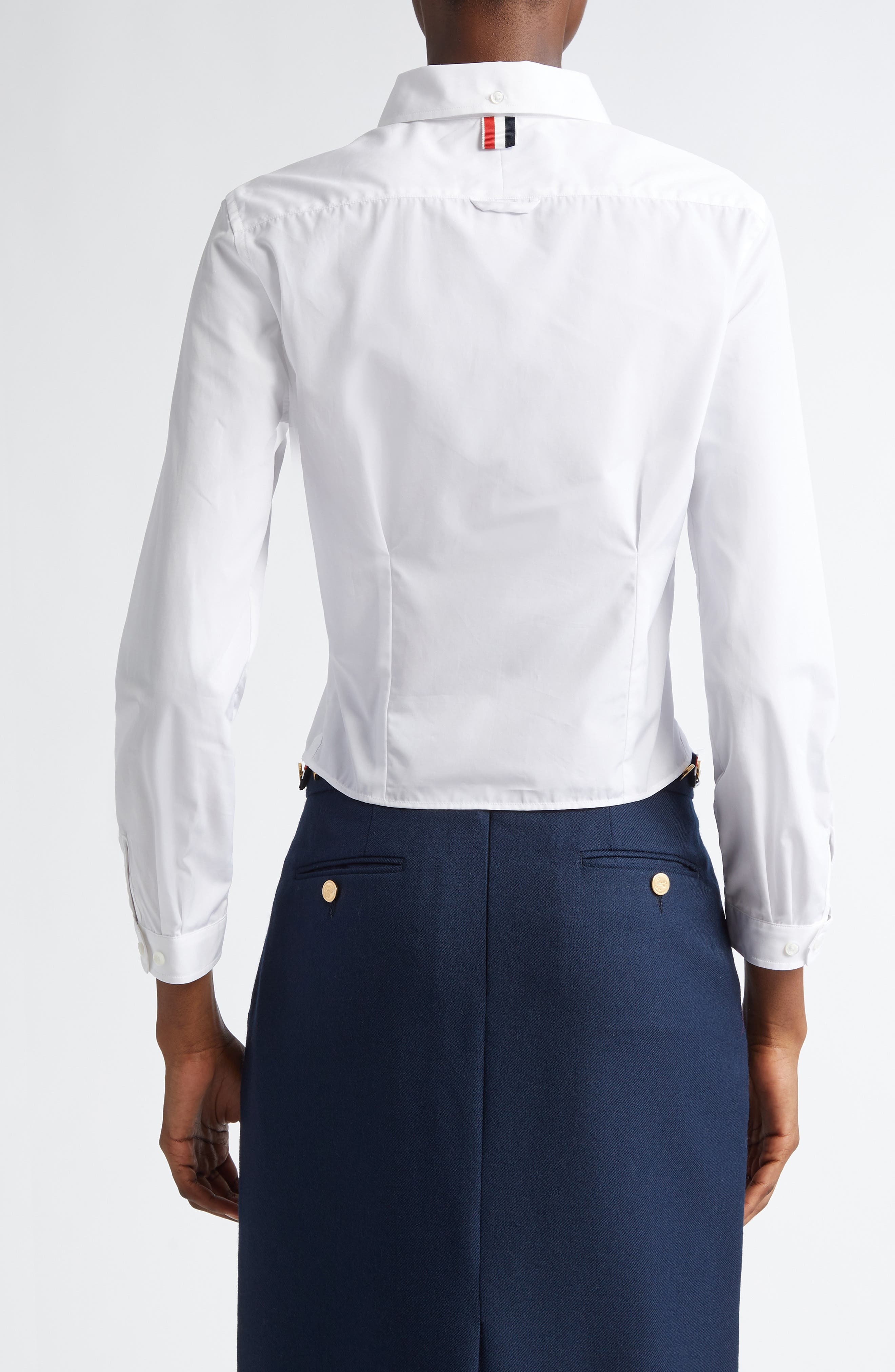 Thom Browne Crop Cotton Button-Up Shirt in White at Nordstrom - 2