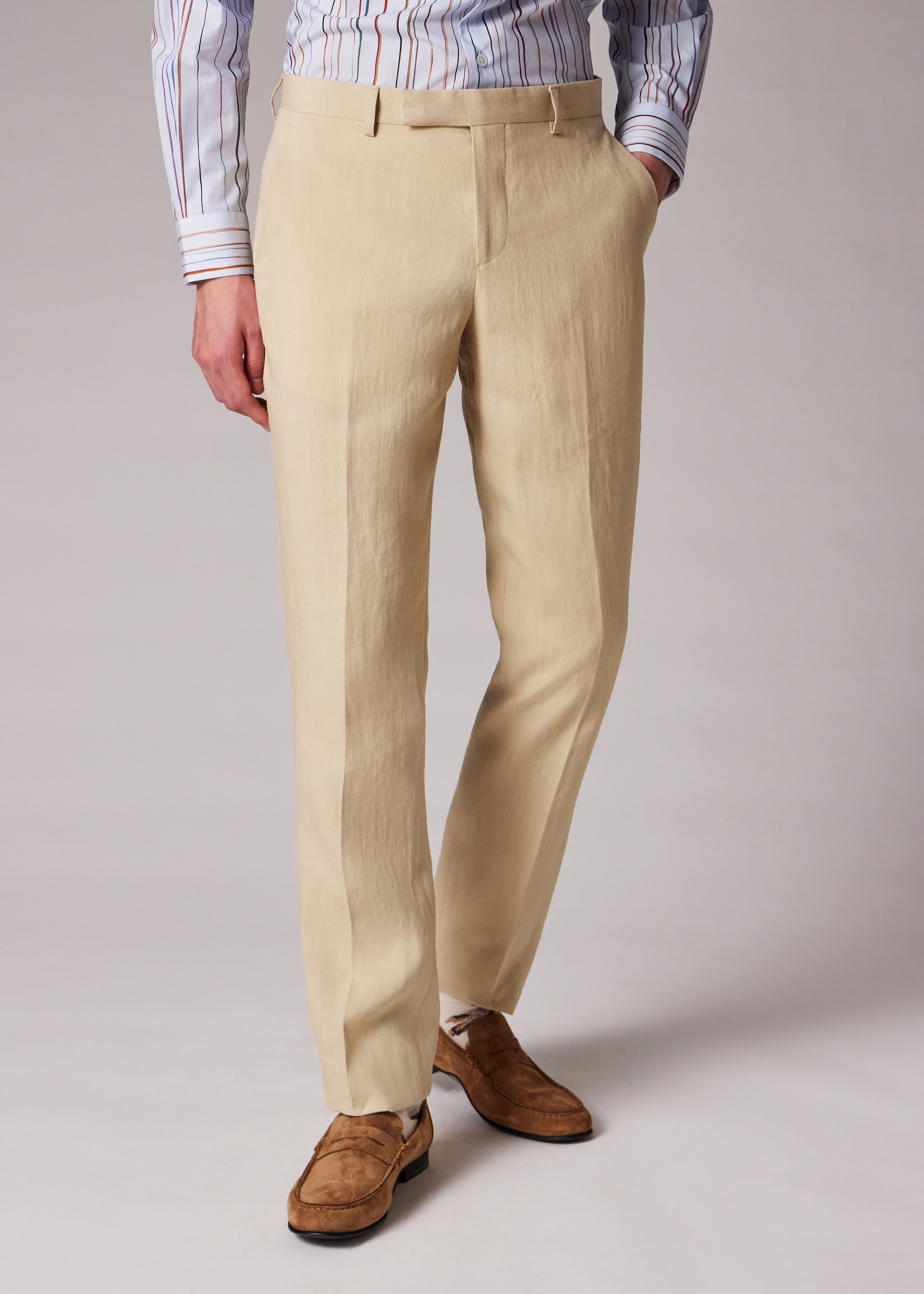 Tapered-Fit Light Tan Linen Trousers - 5