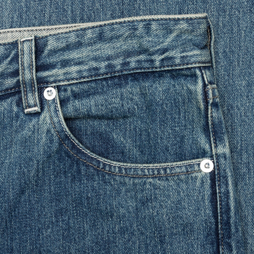 WASHED AND BLEACHED RAW DENIM TROUSERS - BLUE - 3