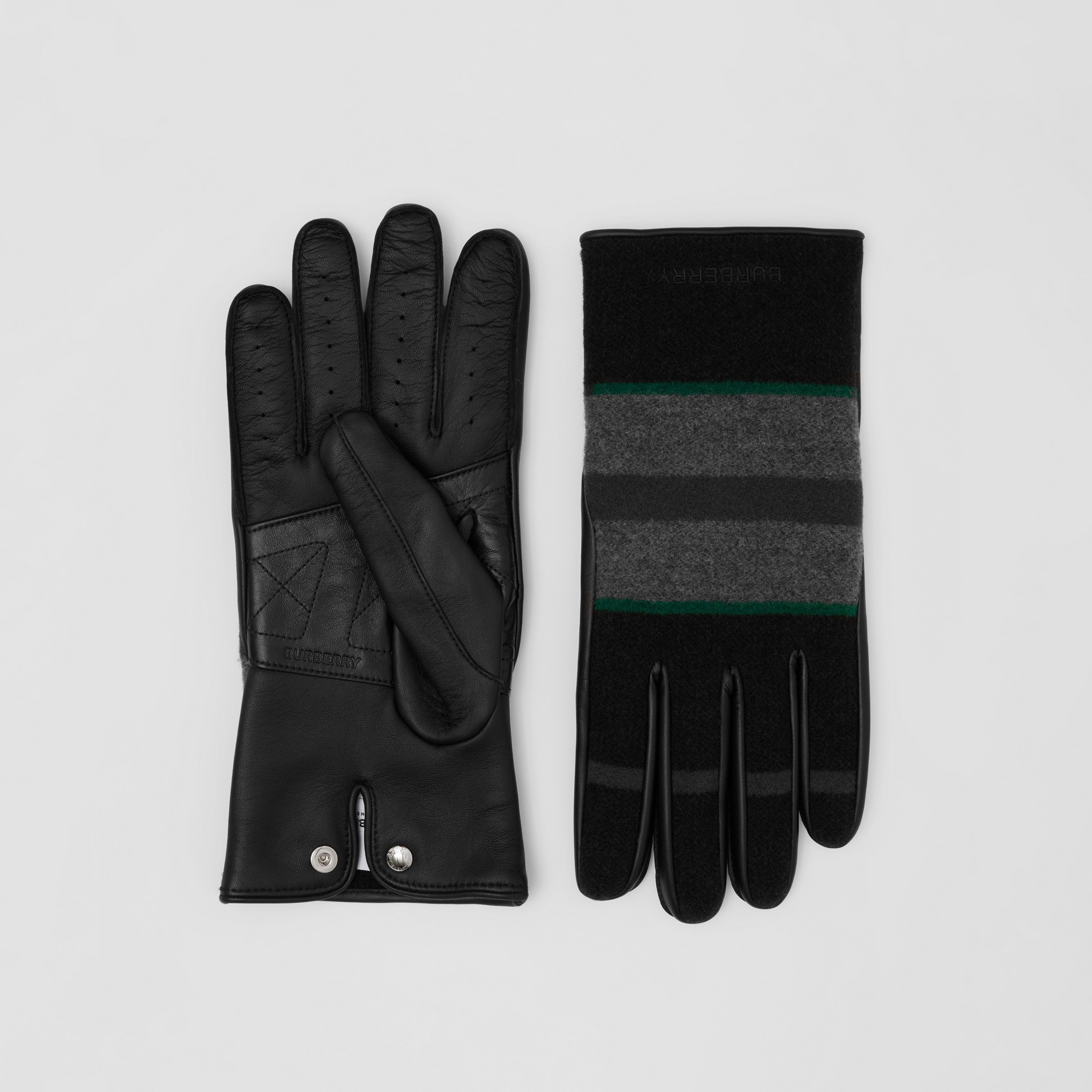 Cashmere-lined striped Wool and Leather Gloves - 1