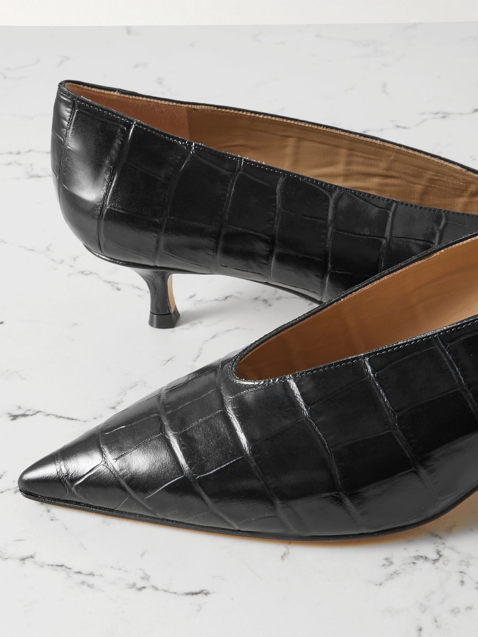 Babouche croc-effect leather pumps Black - 4