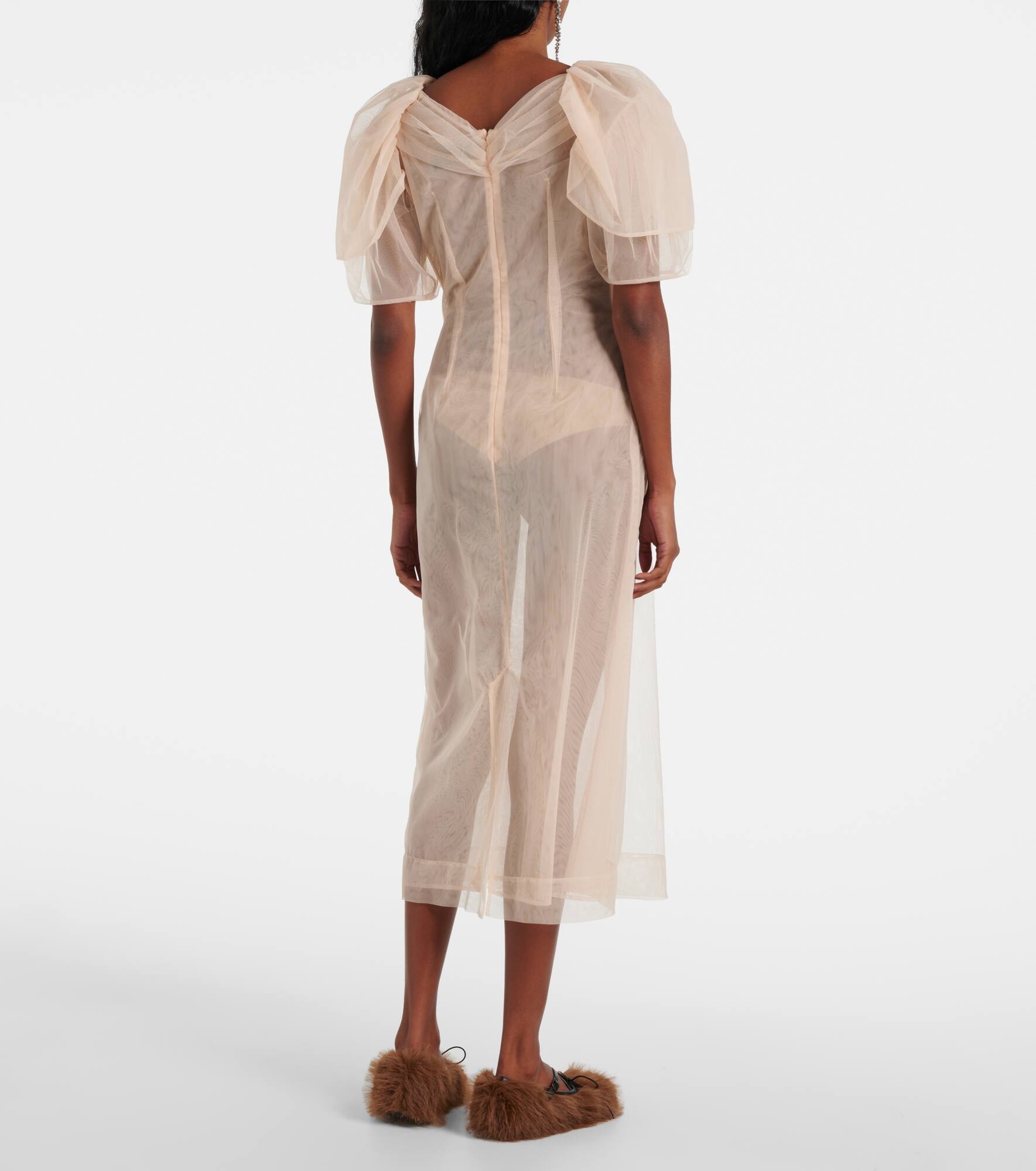 Embellished ruched mesh midi dress - 3