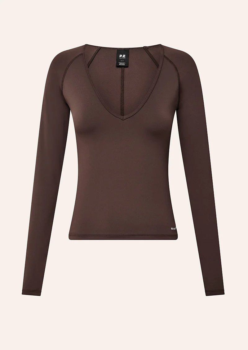 FOUNDATION V NECK LONG SLEEVE TOP IN DARK PLUM - 1