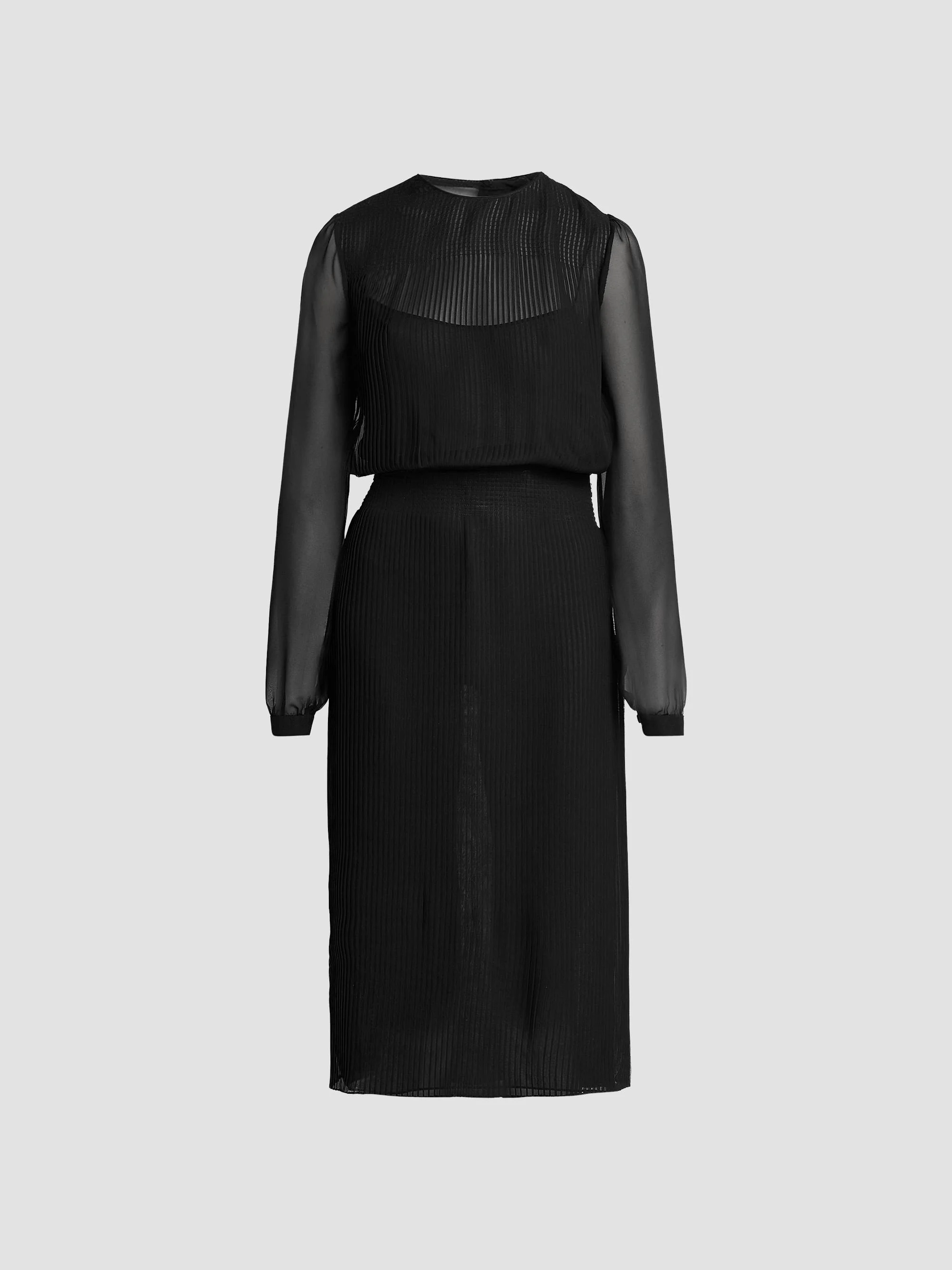 Women's Sheer Stripe Blouson Midi Dress - Black - 1