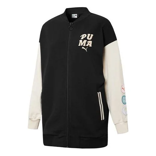 (WMNS) PUMA Bomber Logo Printing Retro Colorblock Jacket Black 536309-01 - 1